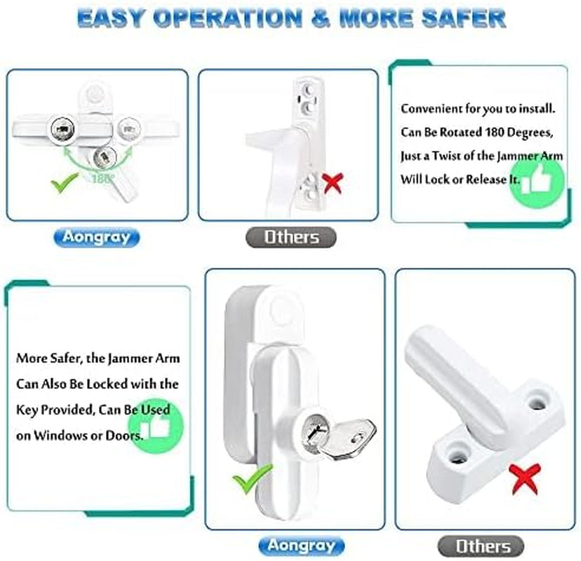 Window Sash Jammer Locks Set 2 PCS Window Locks and Door Jammer Upvc Sash Jammer for Home Security Upvc Windows and Doors White Zinc Cast Alloy