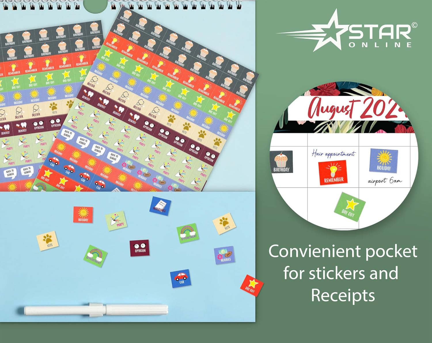 Large 2024-2025 Family Planner 5 Columns Week to View Calendar with Memo Pad 17 Months Wall Planner with Shopping List and Stickers (Aug 2024 - Dec 2025)