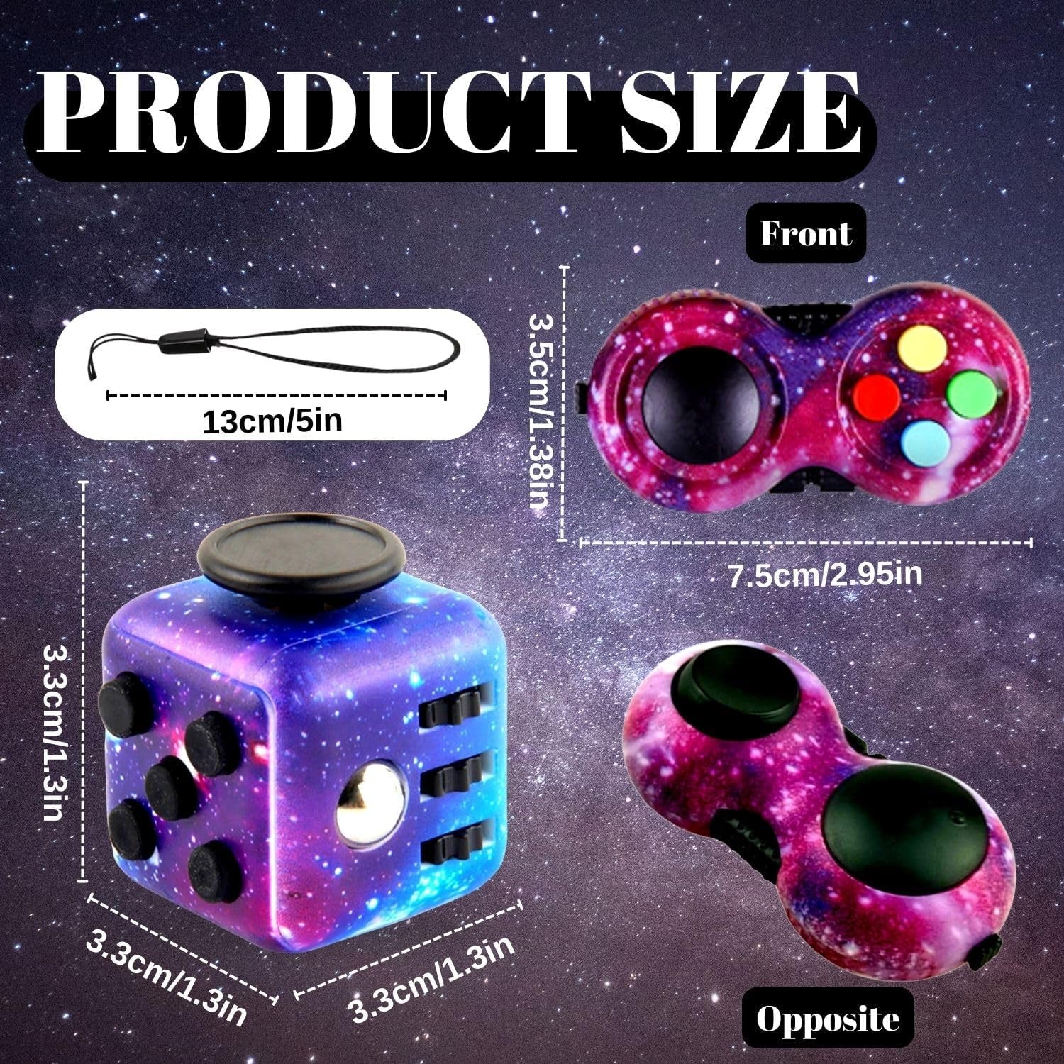 2PCS Fidget Toy Set, Fidget Pad, Fidget Toy Cube Toy, Sensory Toy Relieves Stress and Anxiety Toys Office Classroom Toy Gift for ADHD, Autism, Student, Children and Adults (Galaxy)