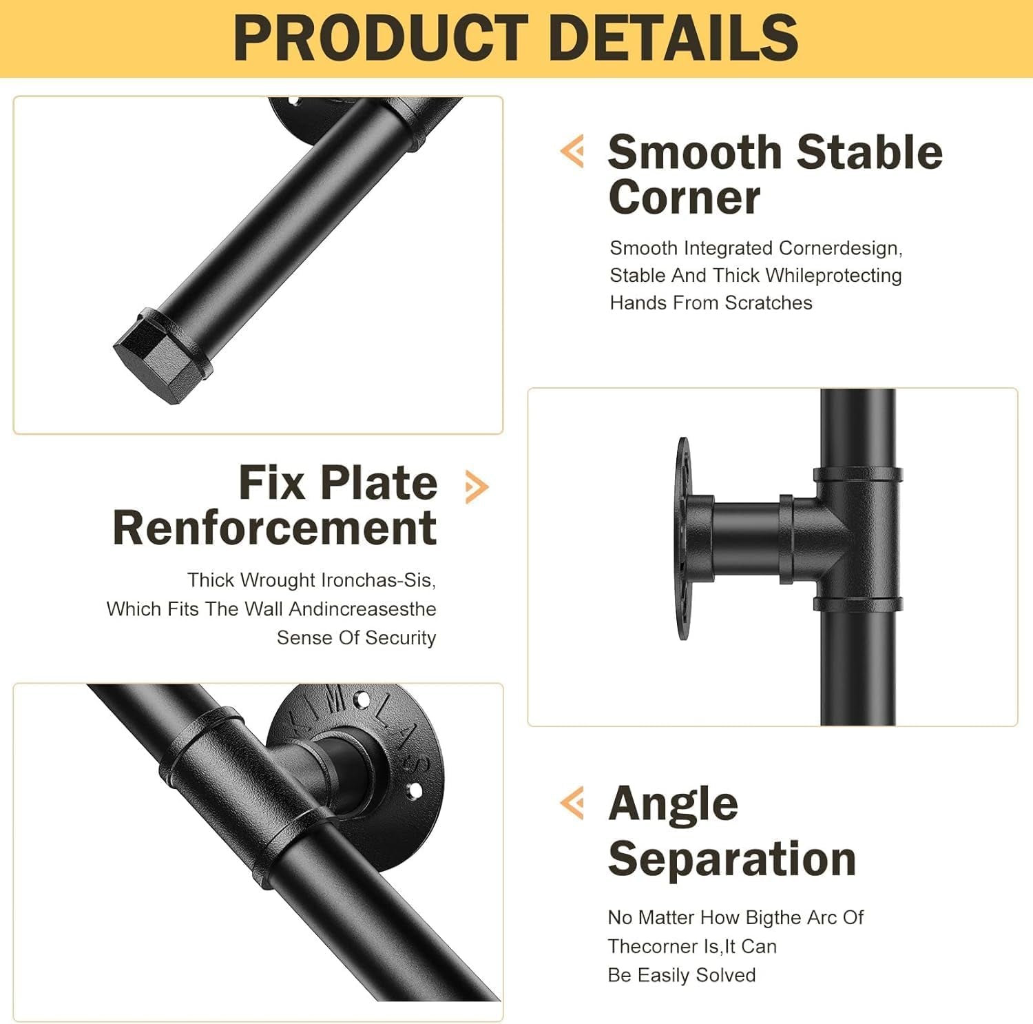 3M Wall-Mounted Non-Slip Steel Stair Handrail for Indoor and Outdoor Use - Industrial Pipe Design with Wrought Iron Balustrade and Towel Rail Features
