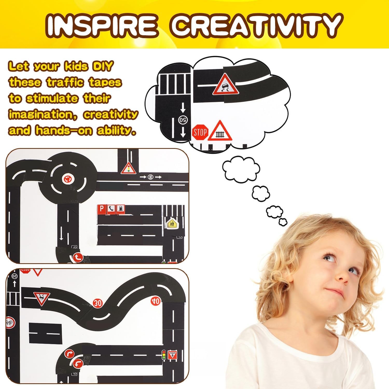 28Pcs Road Police Tape for Toy Cars Black Railways Road Signs with Traffic Sticker Self-Adhesive Removable DIY Traffic Tape for Kids Boys Students Interactive Play