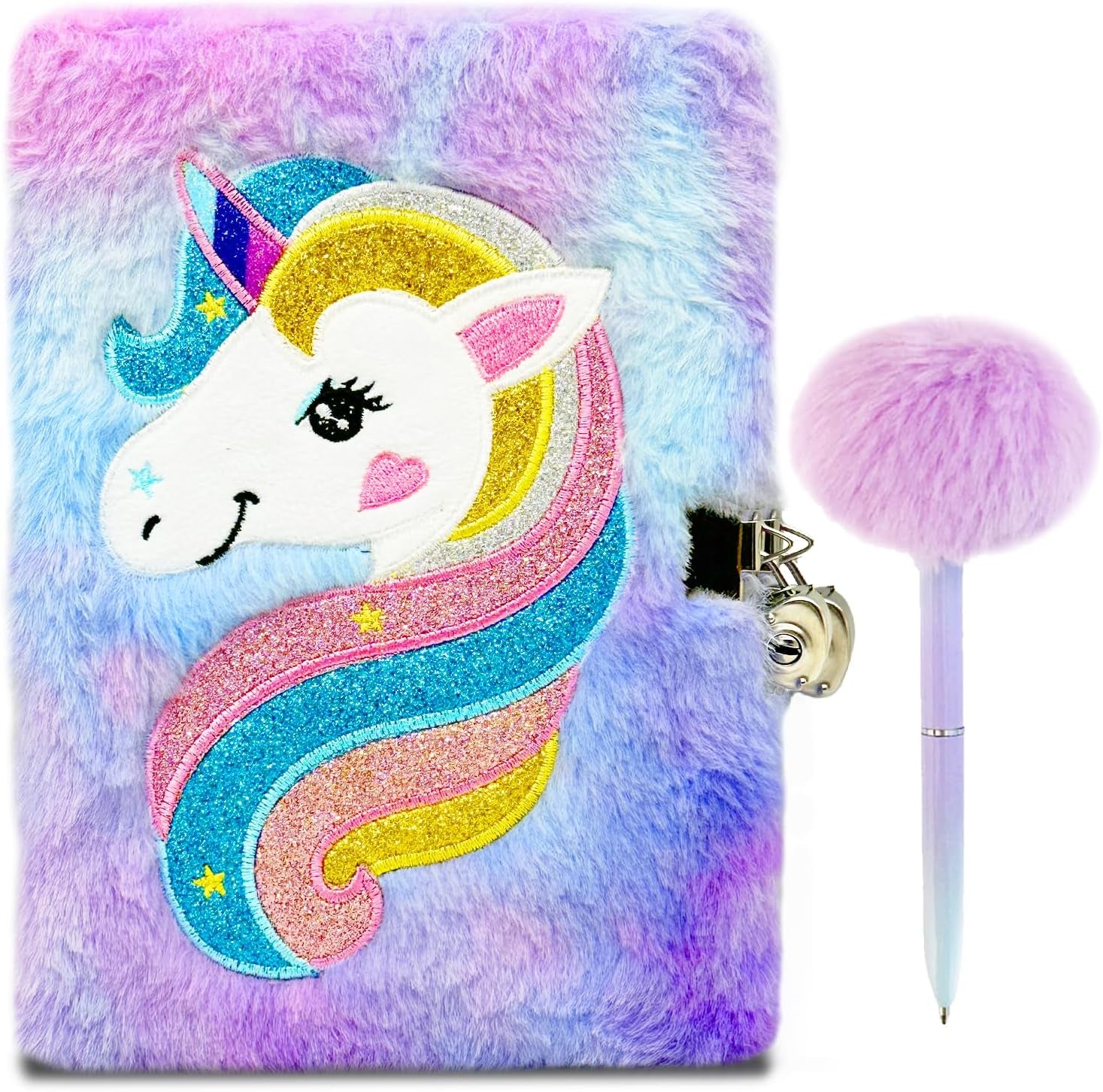 Unicorn Notebook,Secret Diary for Girls,Plush Journal with Lock,Sparkly Unicorn Diary Set with Pen,A5 Writing Drawing Notepad Stationary Set Toys Gift for 6 7 8 9 Year Old Kids Girls Boys