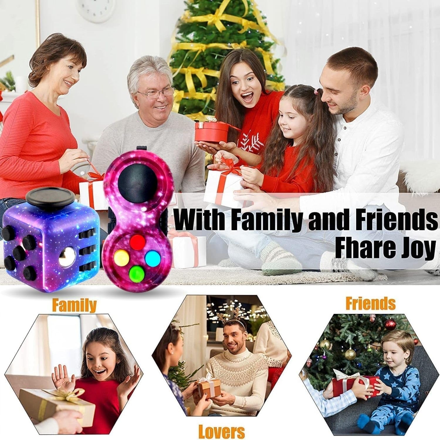 2PCS Fidget Toy Set, Fidget Pad, Fidget Toy Cube Toy, Sensory Toy Relieves Stress and Anxiety Toys Office Classroom Toy Gift for ADHD, Autism, Student, Children and Adults (Galaxy)