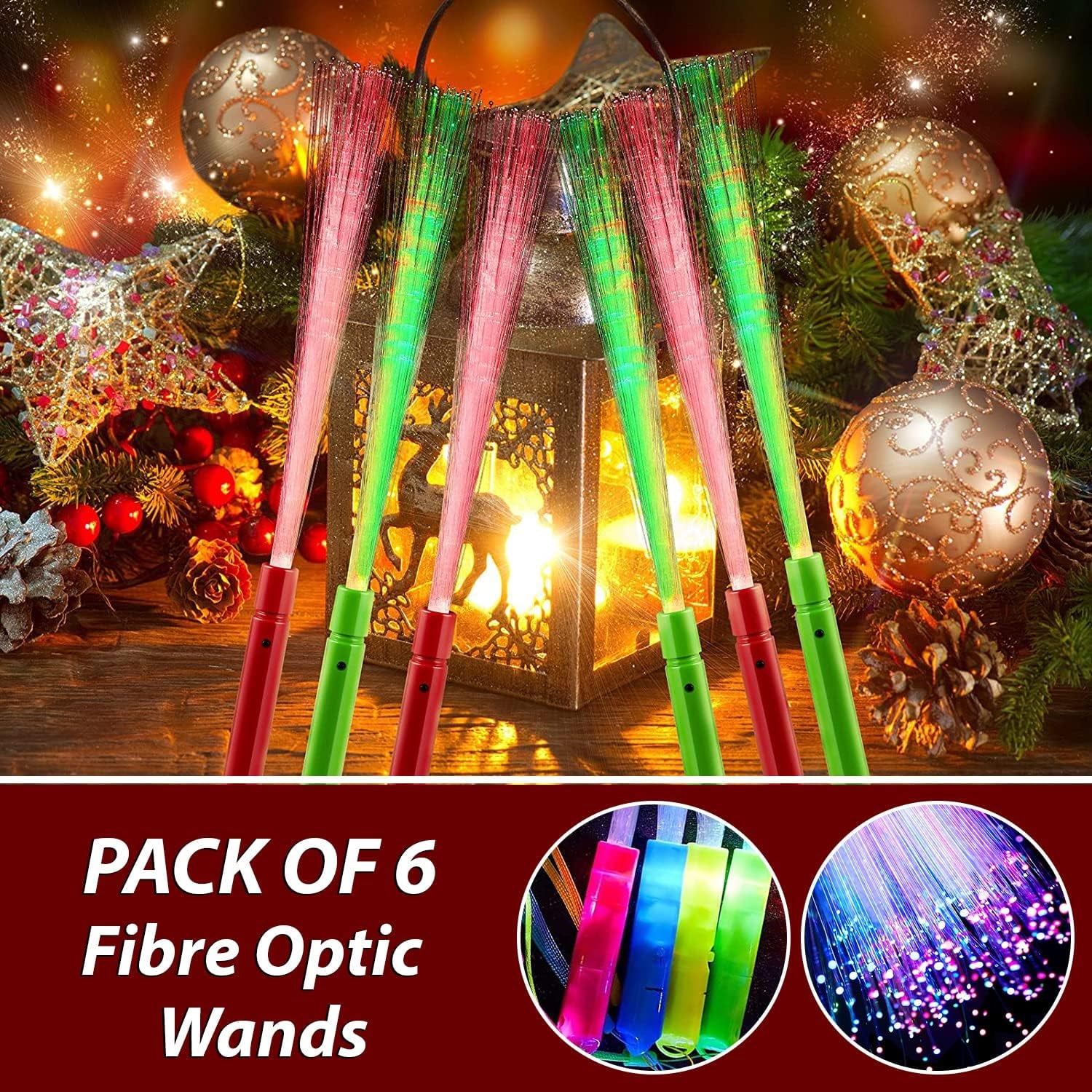 Pack of 6 Fibre Optic Wands for Kids, Flashing Wands Kids-Light up Wands for Kids 3 Modes Light up Colorful 7 Blinking Colours in the Dark Wands Sticks, Glow Wands for Kids, Birthday, Party Favours