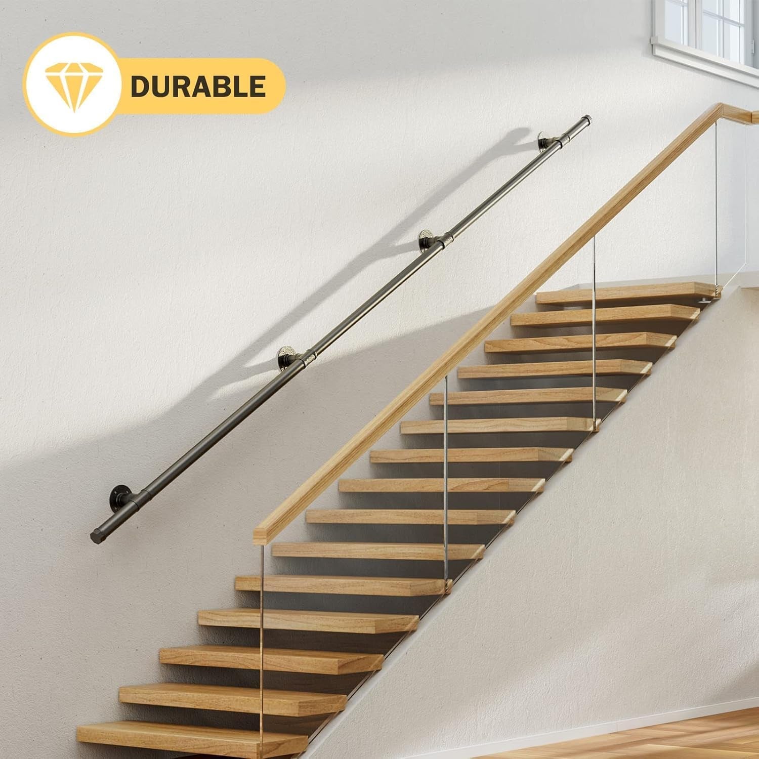 3M Wall-Mounted Non-Slip Steel Stair Handrail for Indoor and Outdoor Use - Industrial Pipe Design with Wrought Iron Balustrade and Towel Rail Features