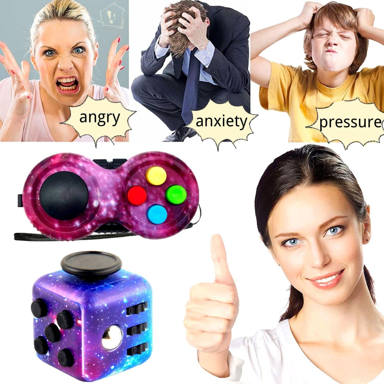 2PCS Fidget Toy Set, Fidget Pad, Fidget Toy Cube Toy, Sensory Toy Relieves Stress and Anxiety Toys Office Classroom Toy Gift for ADHD, Autism, Student, Children and Adults (Galaxy)