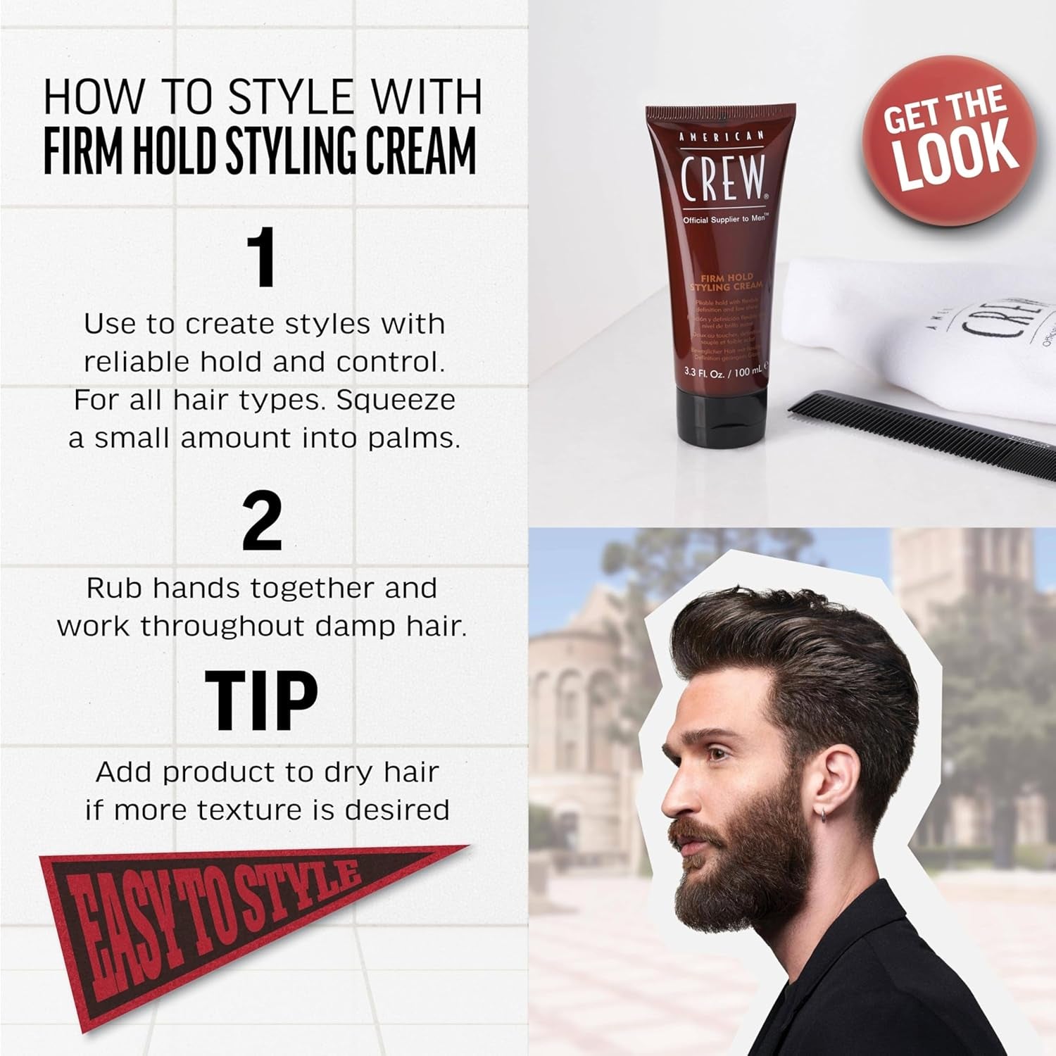 American Crew Firm Hold Styling Cream, 100 Millilitre, (Pack of 1)