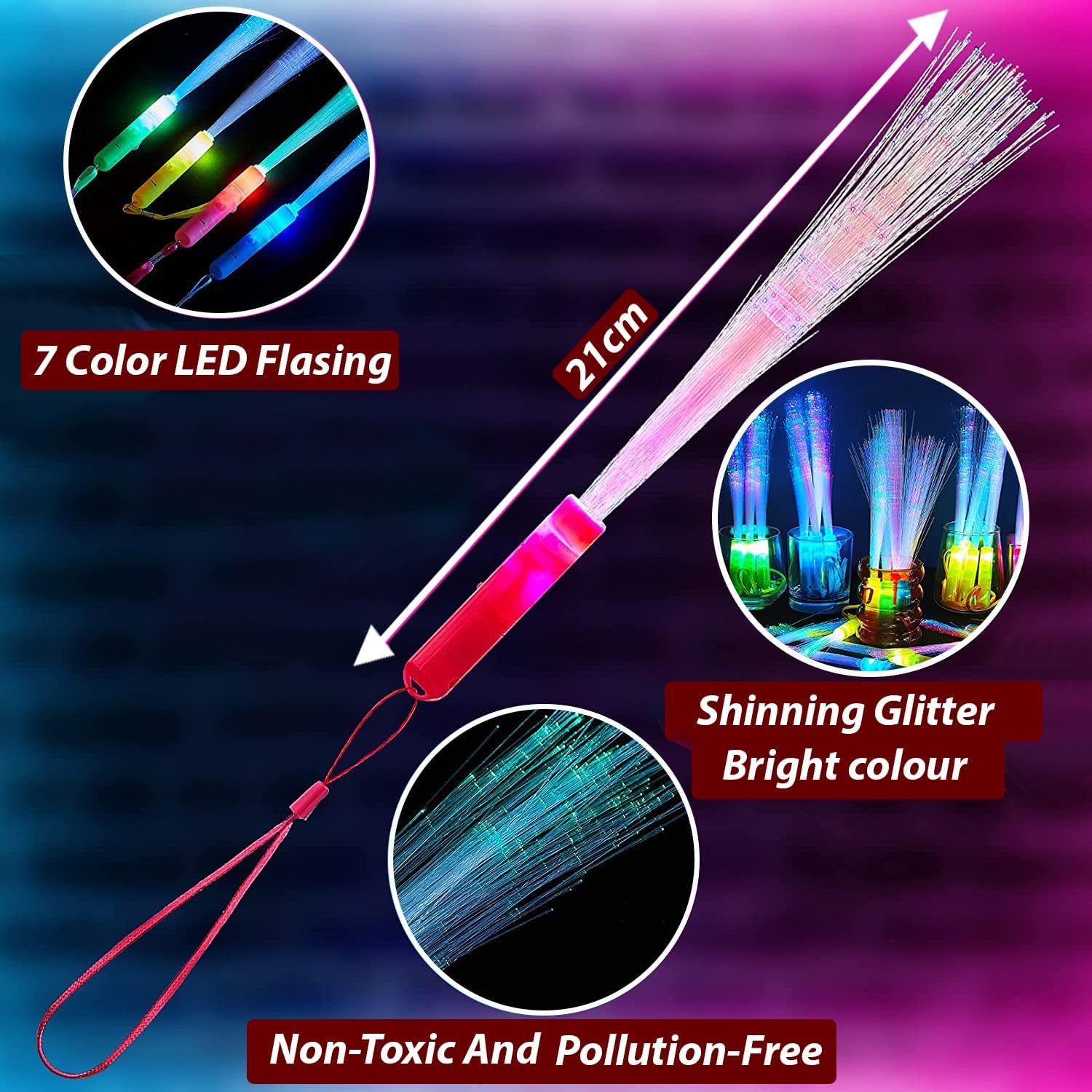 Pack of 6 Fibre Optic Wands for Kids, Flashing Wands Kids-Light up Wands for Kids 3 Modes Light up Colorful 7 Blinking Colours in the Dark Wands Sticks, Glow Wands for Kids, Birthday, Party Favours