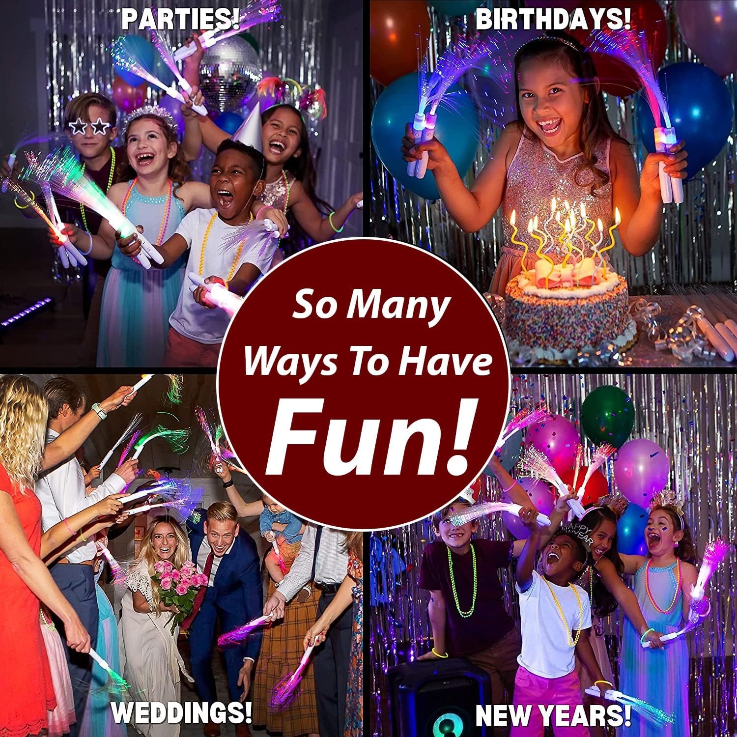 Pack of 6 Fibre Optic Wands for Kids, Flashing Wands Kids-Light up Wands for Kids 3 Modes Light up Colorful 7 Blinking Colours in the Dark Wands Sticks, Glow Wands for Kids, Birthday, Party Favours