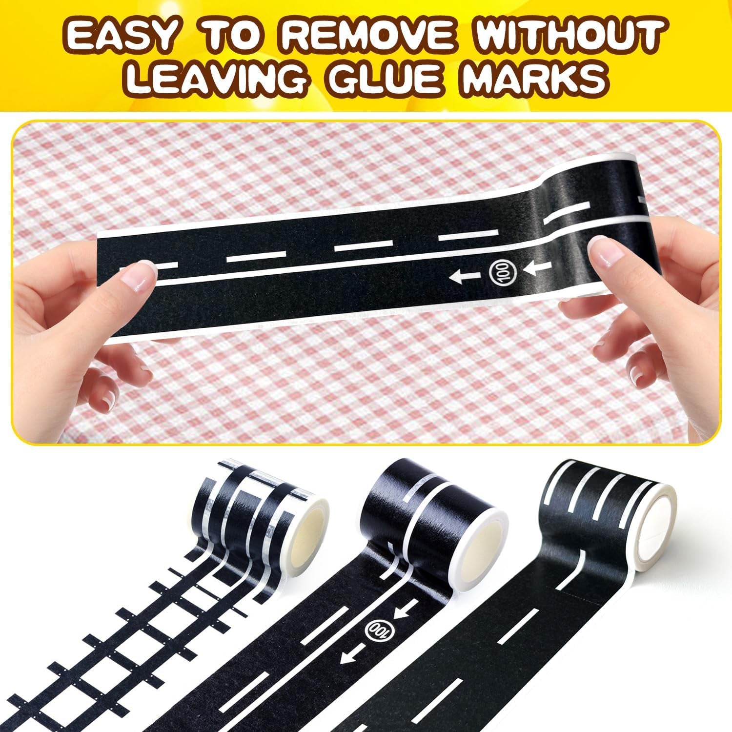 28Pcs Road Police Tape for Toy Cars Black Railways Road Signs with Traffic Sticker Self-Adhesive Removable DIY Traffic Tape for Kids Boys Students Interactive Play