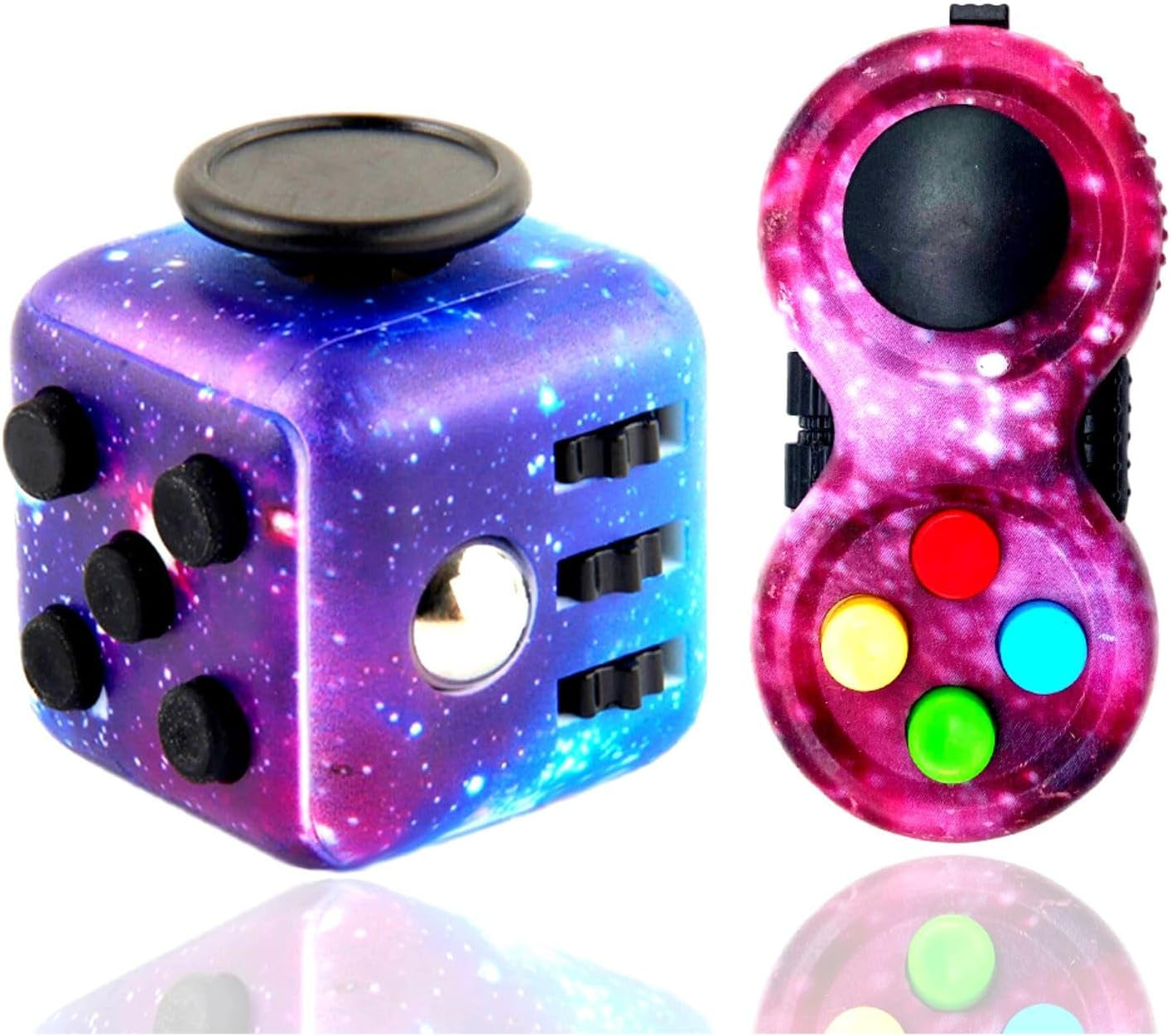 2PCS Fidget Toy Set, Fidget Pad, Fidget Toy Cube Toy, Sensory Toy Relieves Stress and Anxiety Toys Office Classroom Toy Gift for ADHD, Autism, Student, Children and Adults (Galaxy)