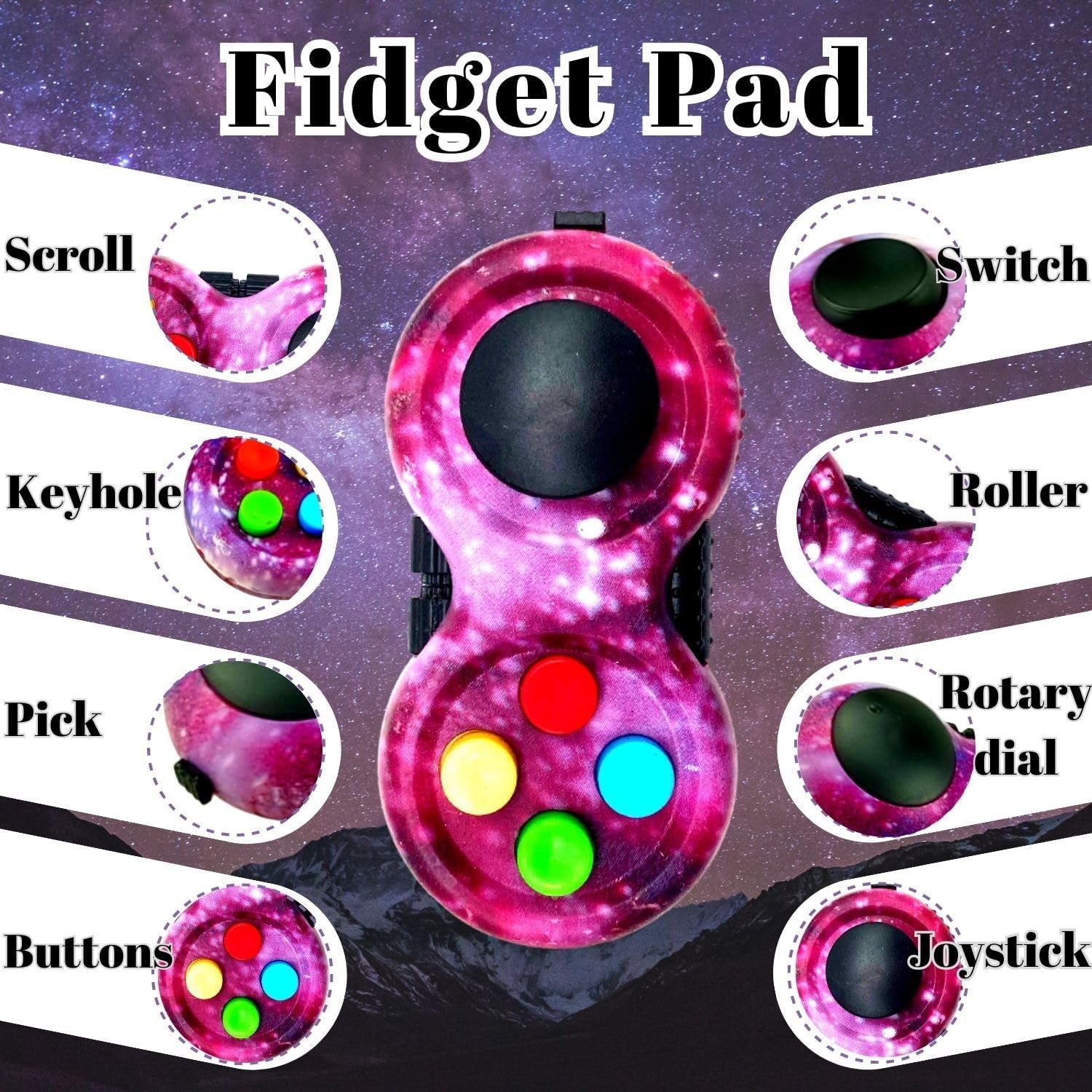 2PCS Fidget Toy Set, Fidget Pad, Fidget Toy Cube Toy, Sensory Toy Relieves Stress and Anxiety Toys Office Classroom Toy Gift for ADHD, Autism, Student, Children and Adults (Galaxy)