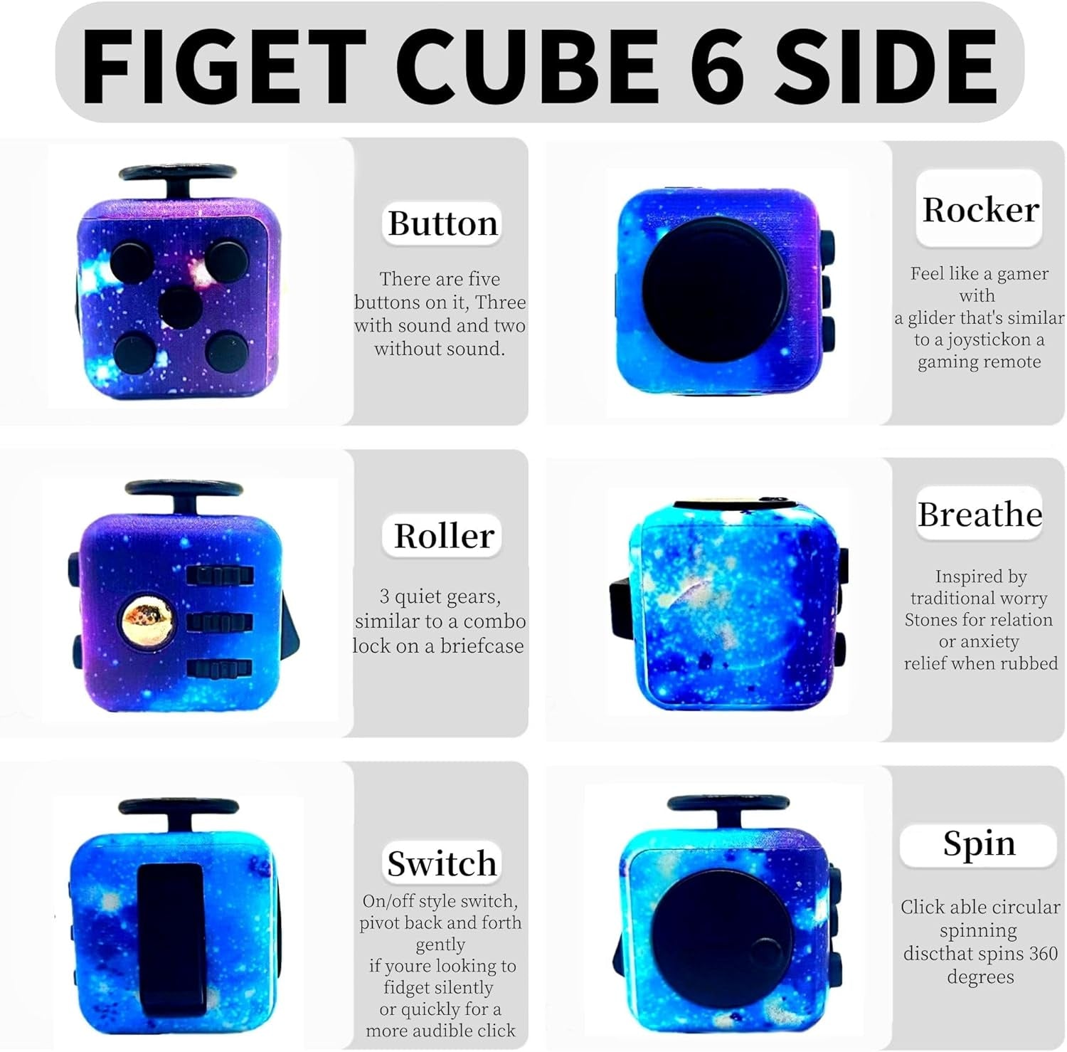 2PCS Fidget Toy Set, Fidget Pad, Fidget Toy Cube Toy, Sensory Toy Relieves Stress and Anxiety Toys Office Classroom Toy Gift for ADHD, Autism, Student, Children and Adults (Galaxy)