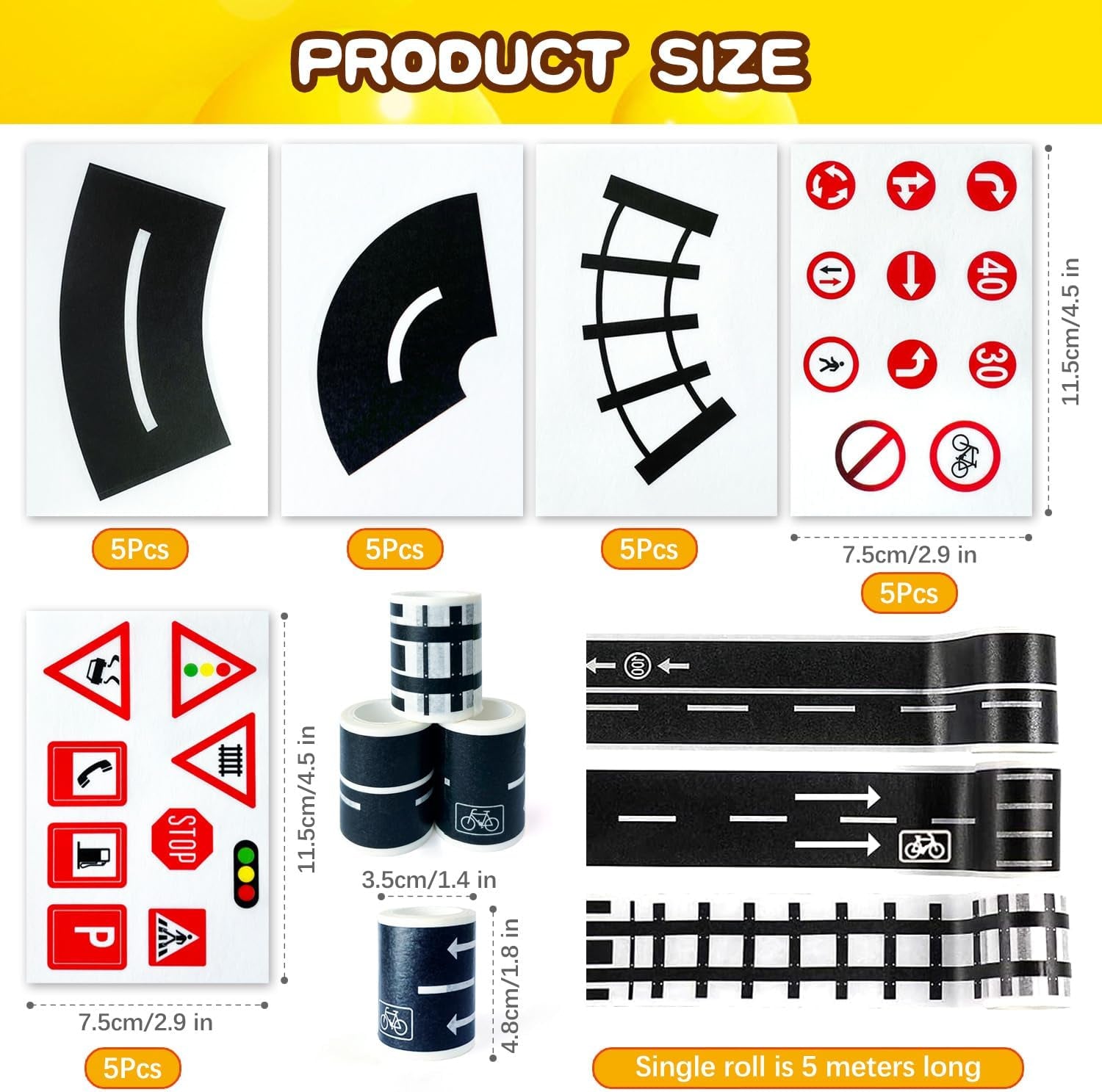 28Pcs Road Police Tape for Toy Cars Black Railways Road Signs with Traffic Sticker Self-Adhesive Removable DIY Traffic Tape for Kids Boys Students Interactive Play