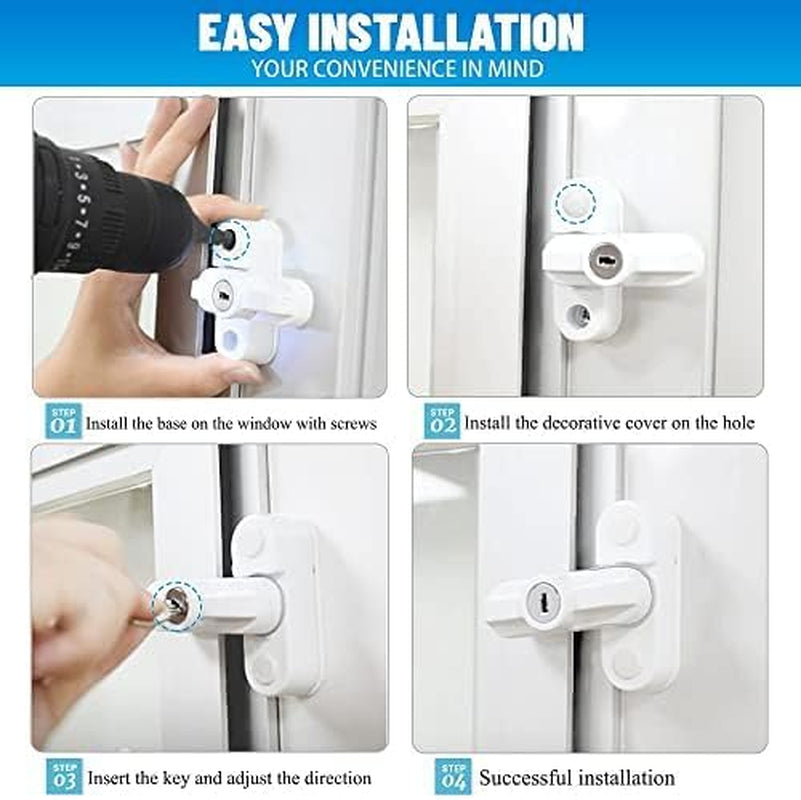 Window Sash Jammer Locks Set 2 PCS Window Locks and Door Jammer Upvc Sash Jammer for Home Security Upvc Windows and Doors White Zinc Cast Alloy