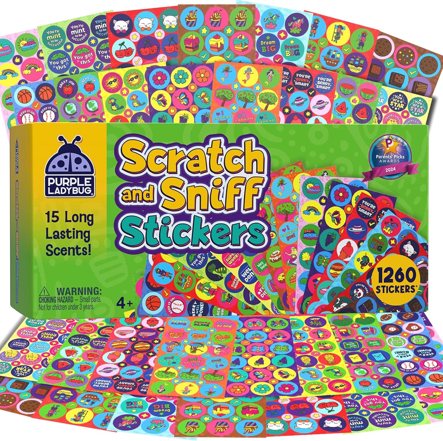 Smelly Stickers for Children and Well Done Teacher Stickers - 1260 Scratch and Sniff Stickers with 15 Unique Smells - Fun Scented Stickers for Kids & Smelly Stickers for Teachers