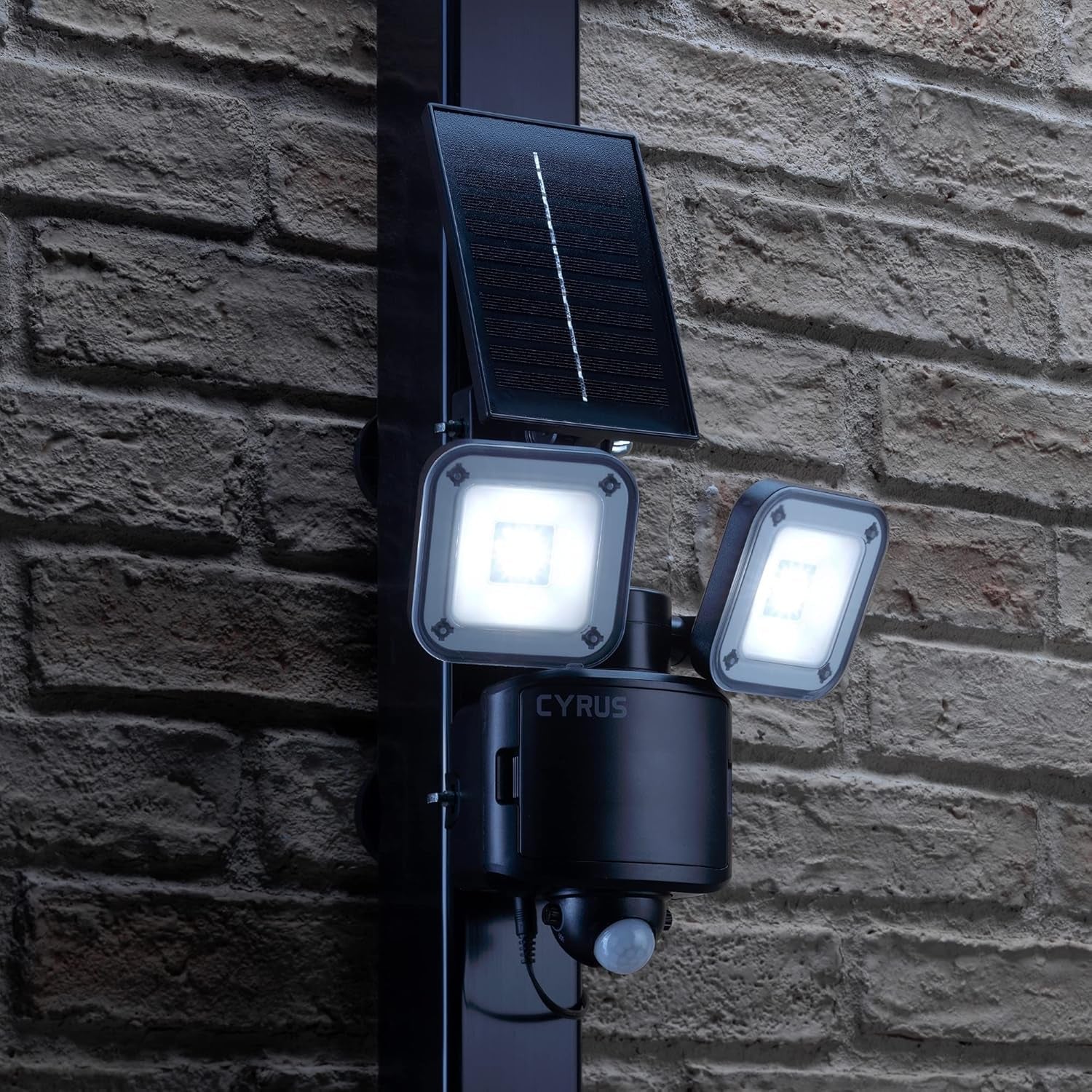 Twin LED Outdoor Security Flood Light Hybrid Power Solar & Backup Battery PIR Motion Sensor - Cyrus