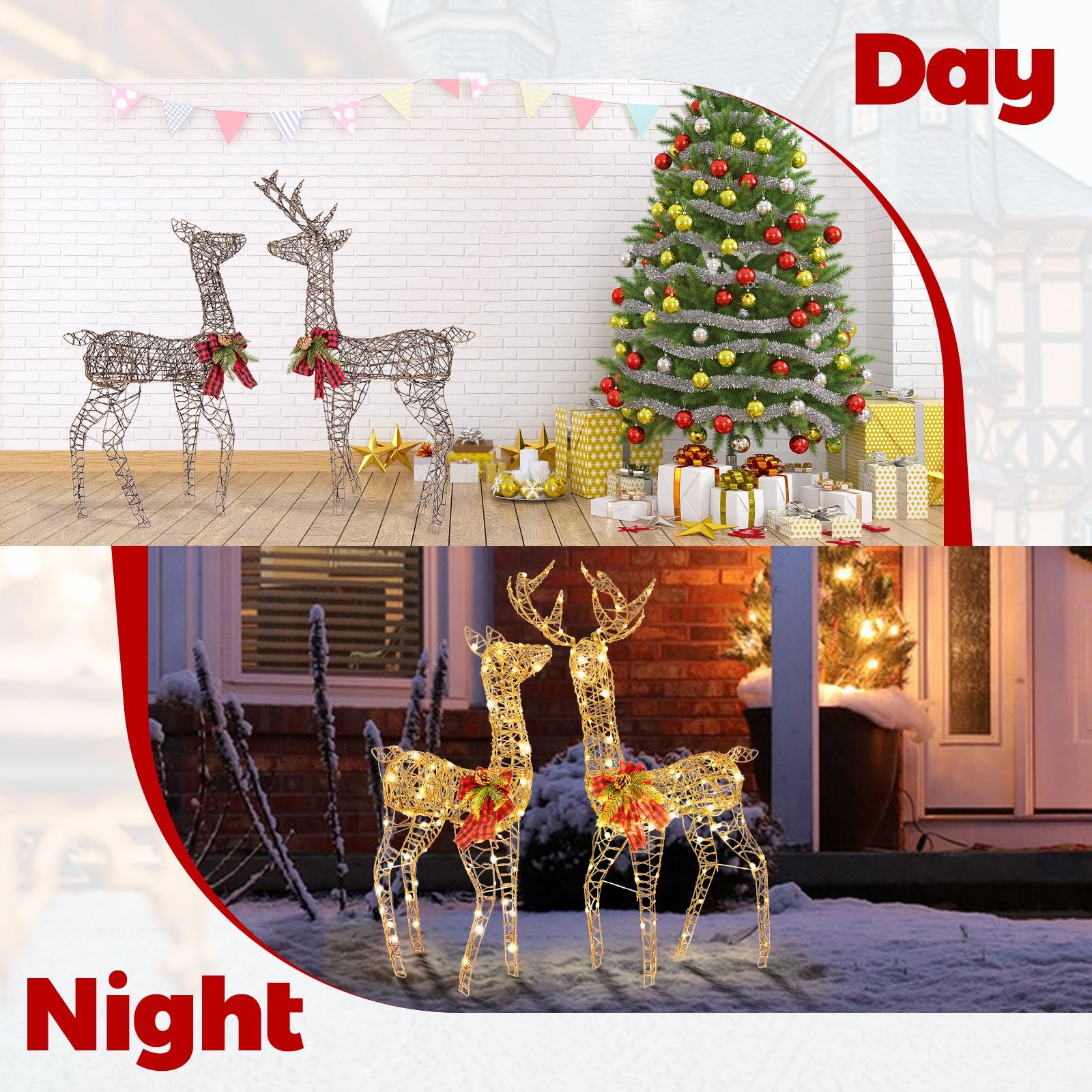 2-Piece Reindeer Family Set with 230 LED Lights and Ground Stakes