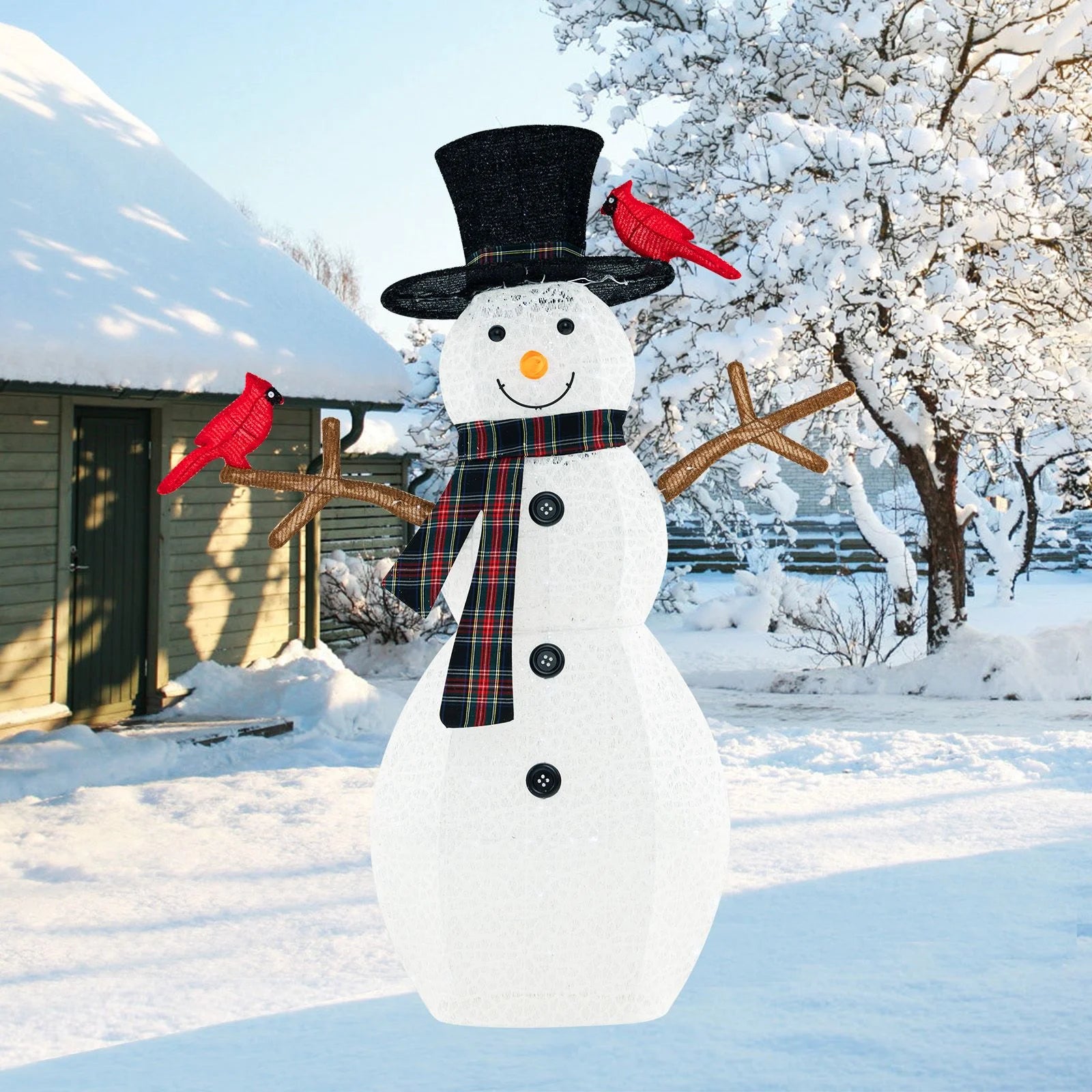 127 CM Pre-Lit Snowman Ornament with Warm-White LED Lights for Holiday Winter Decor