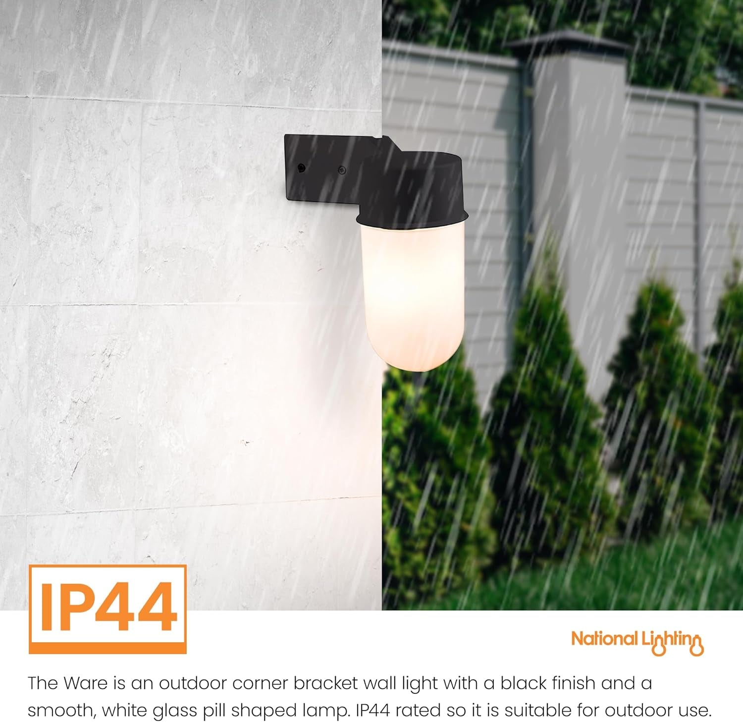 Ware Black Corner Angled Pill E27 Bracket Outdoor Garden Wall Light IP44 Rated