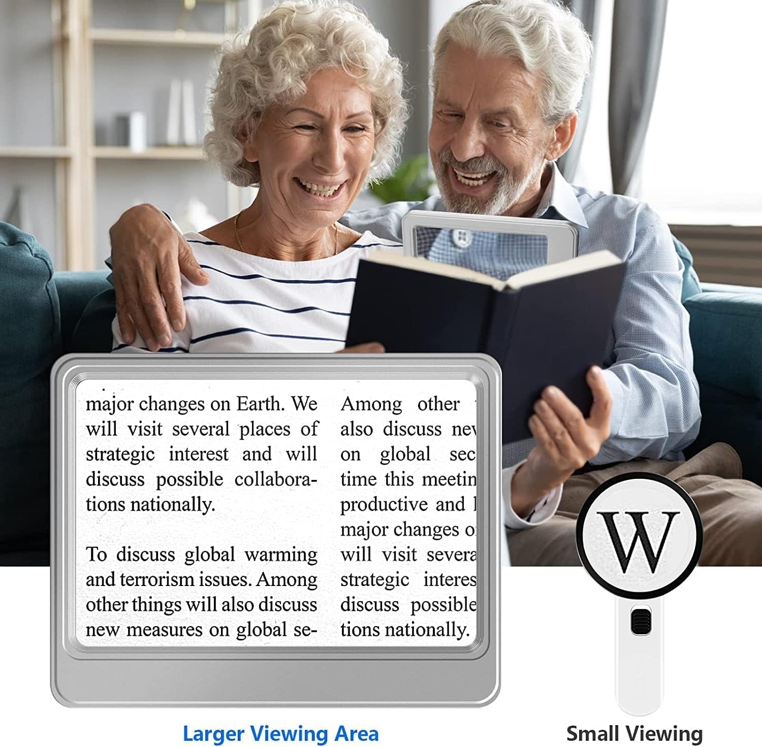 5X Magnifying Glass for Reading, Large Full-Page Viewing Area Magnifier, Lightweight Handheld Magnifying Glasses for Reading, Hobbies, Seniors and Low Vision Person, Silver