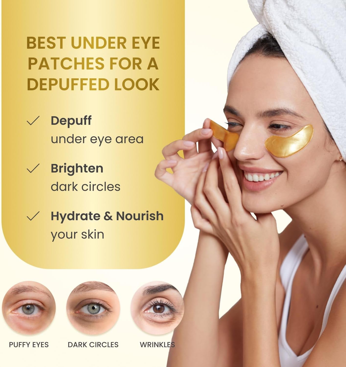 under Eye Gel Patches, 20 Pairs Gold under Eye Patches for Dark Circles with Collagen & Caffeine, Cooling Eye Mask for Puffy Eyes and Bags, Gel Eye Pads, under Eye Masks Skincare