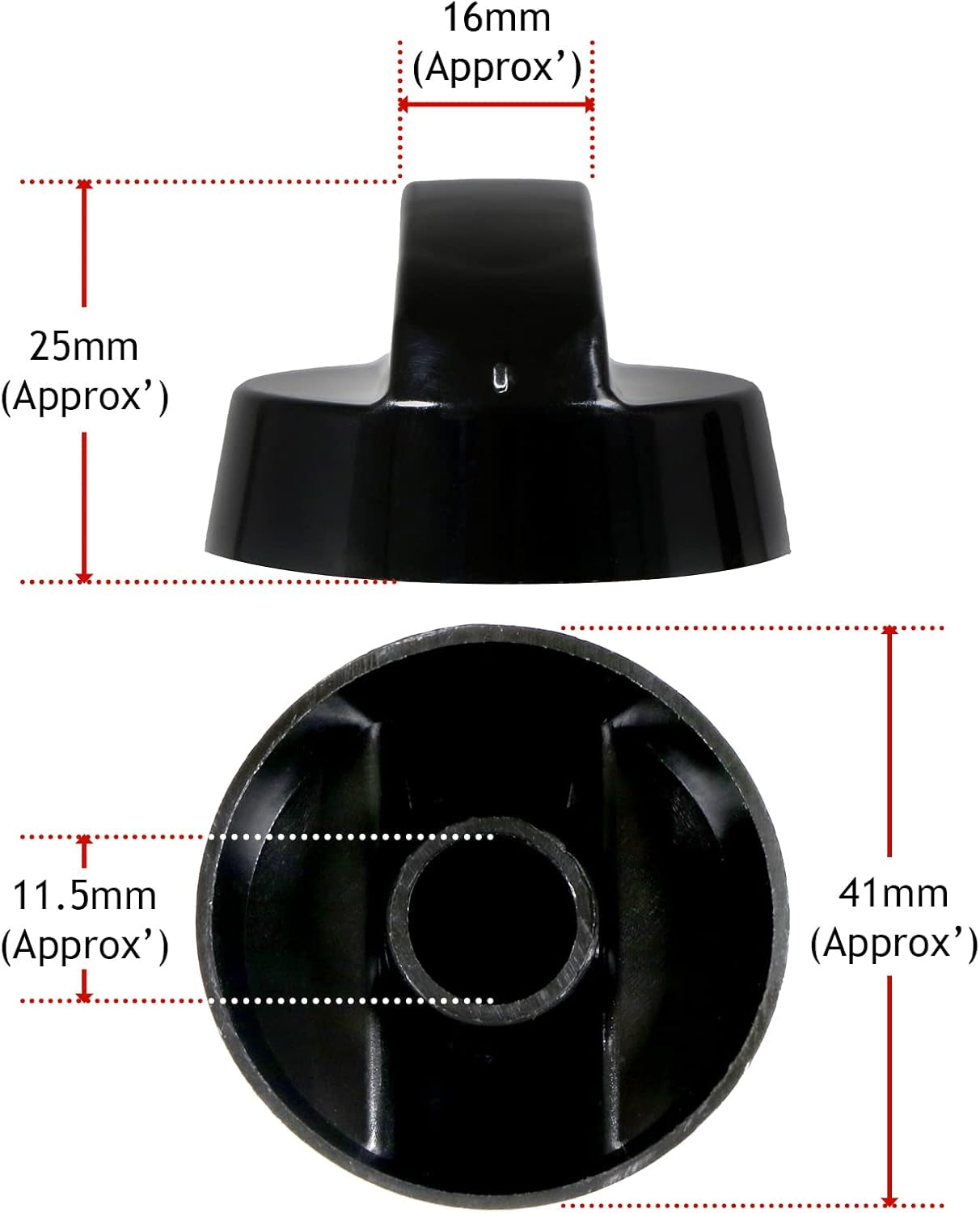 Universal Black Control Switch Knobs for All Makes of Oven, Cooker & Hob 41Mm Plastic (Pack of 4)