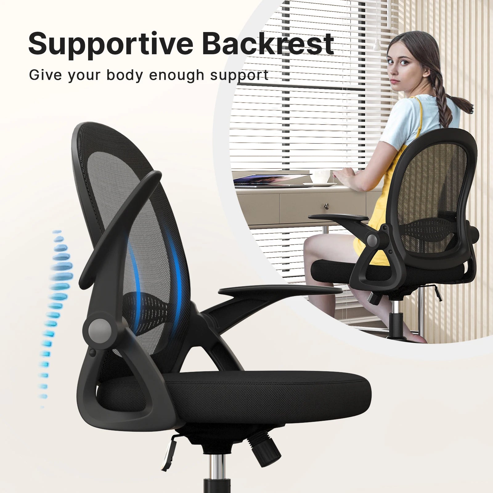 Home Office Chair Ergonomic Desk Chair Swivel Computer Chair Mid-Back Mesh Chair with Flip-Up Armrests Lumbar Support for Home