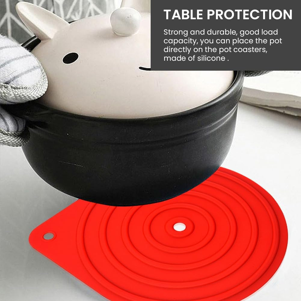 4Pcs Silicone Microwave Plate Warmers Silicone Trivet Extra Thick Silicone Table Mat Heat Resistant Hot Pot Pads Oven Mitt Table Place Mats for Hot Pots Holder Pads(Color:Red)