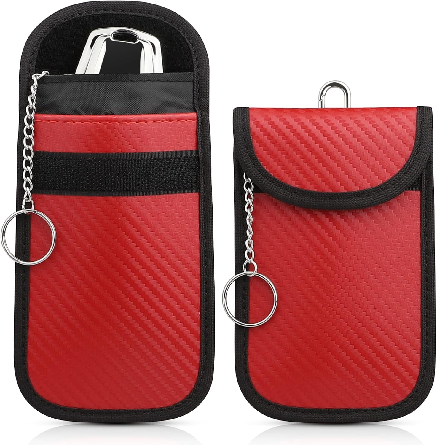 Faraday Pouch for Car Keys, [2 Pack]  Car Key RFID Signal Blocking Pouch with Hook Securing Keyring, Waterproof Faraday Key Fob Protector, Anti-Theft Remote Entry Keyless Protect [Red]