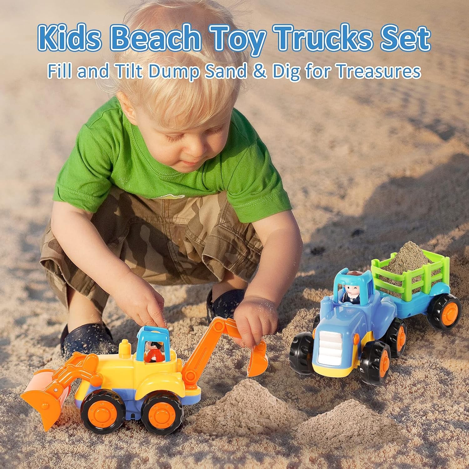 Car Toys for 1 Year Old Boy, Push along Friction Powered Tractor Toy for 2 Year Old Boy, Garden Toys for First Birthday Gift Boys Girls, Pull-Along Truck Toy, Digger Toys for Christmas Holiday