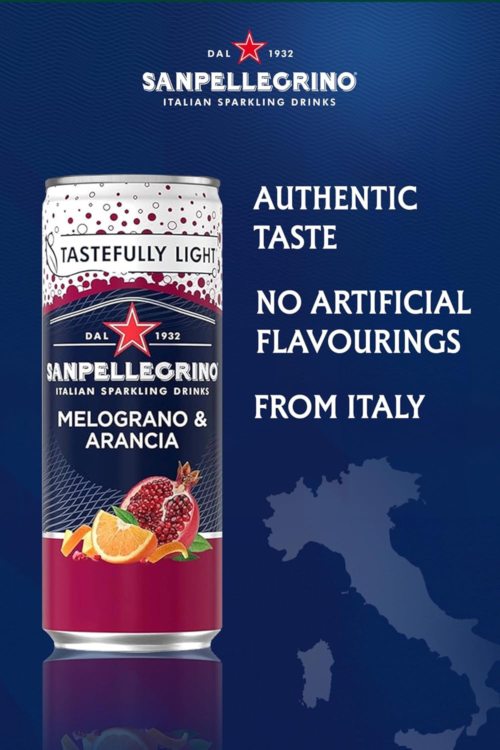 Italian Sparkling Drinks Tastefully Light Sparkling Pomegranate & Orange Canned Soft Drink 12 X 330Ml | 68 Kcals per Can