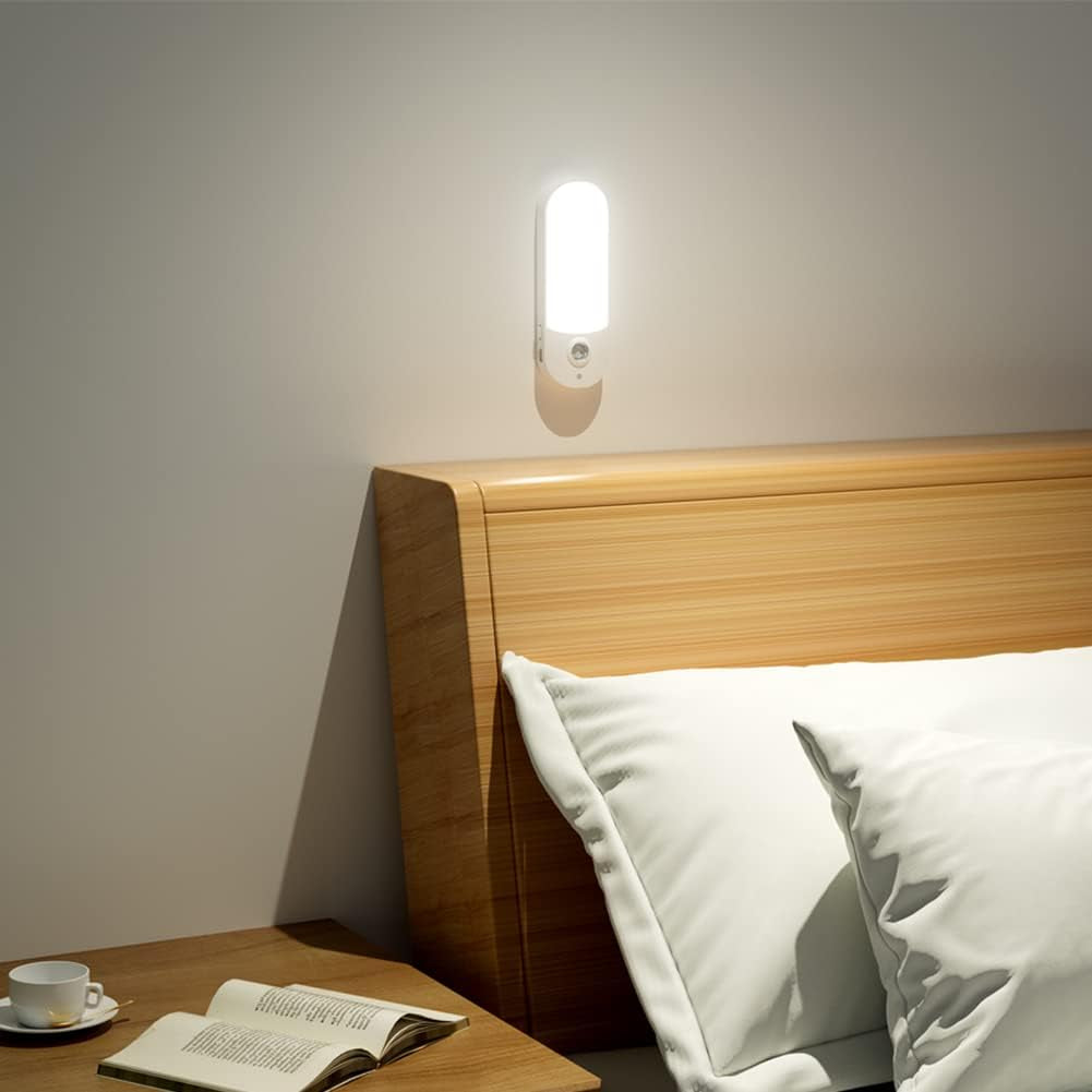 Motion Sensor Night Lights Indoor, USB Rechargeable Battery Operated LED Cupboard Light Stick on for Bedroom, Wardrobe, Cabinet, Closet, Hallway Kitchen Lighting - 2Packs