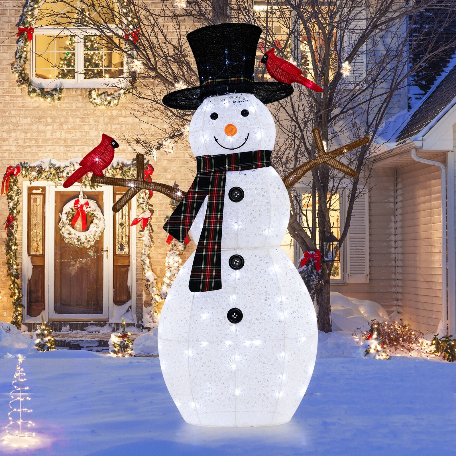 127 CM Pre-Lit Snowman Ornament with Warm-White LED Lights for Holiday Winter Decor