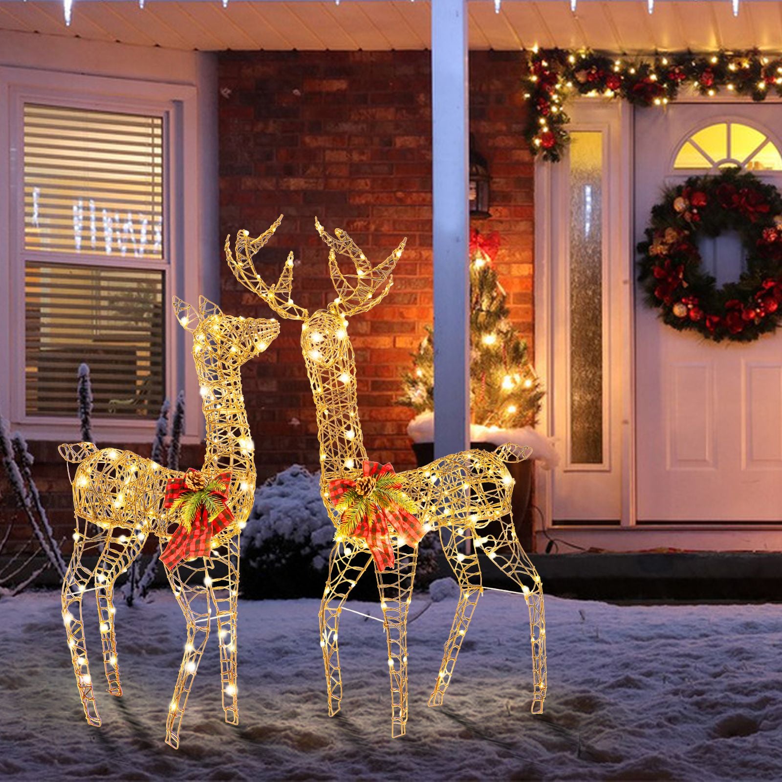 2-Piece Reindeer Family Set with 230 LED Lights and Ground Stakes