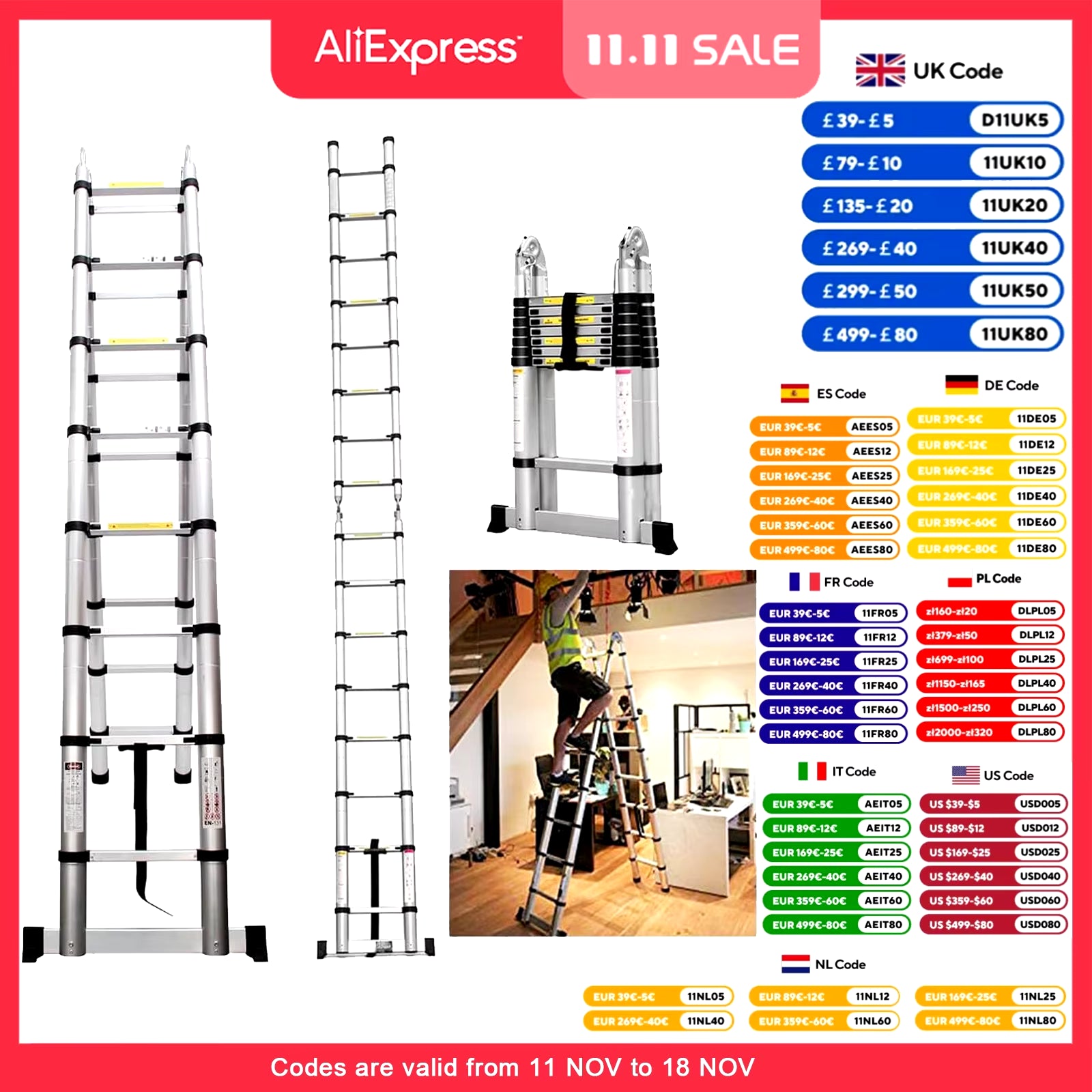 Aluminum Telescoping Extension Ladder