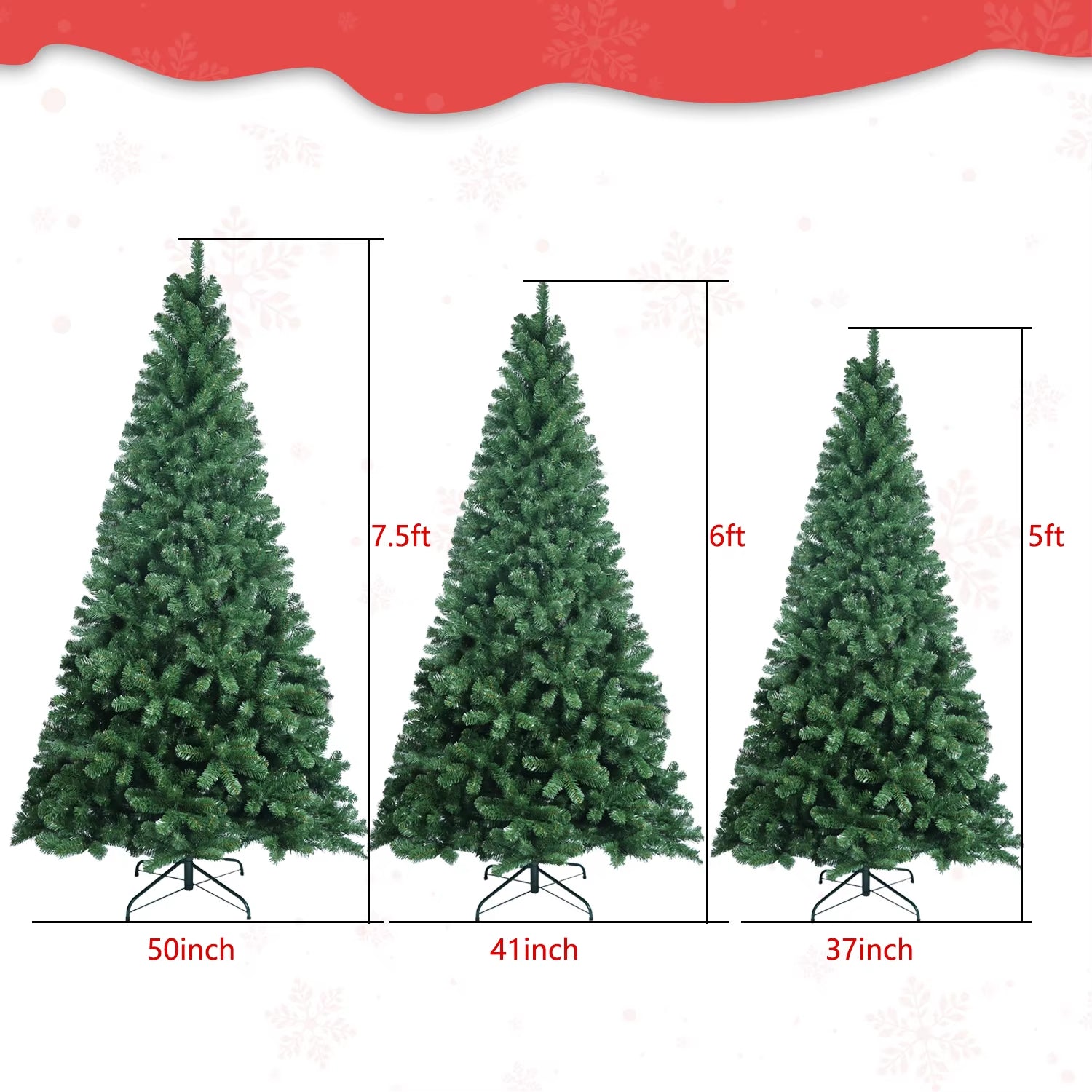 Artificial Christmas Tree 5FT / 6FT / 7.5FT Holiday Decoration Xmas Tree Sturdy Metal Stand Quick Flash Auto-Spread