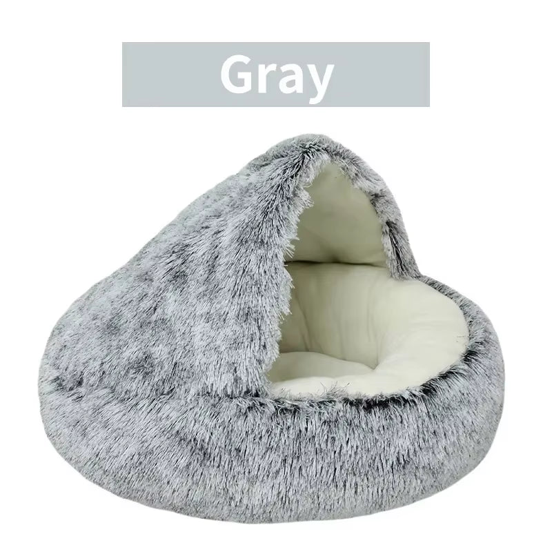 Luxury Winter Plush Round Cat Bed and Cushion - 2-in-1 Warm Pet Sleep Bag and Nest for Small Dogs and Cats