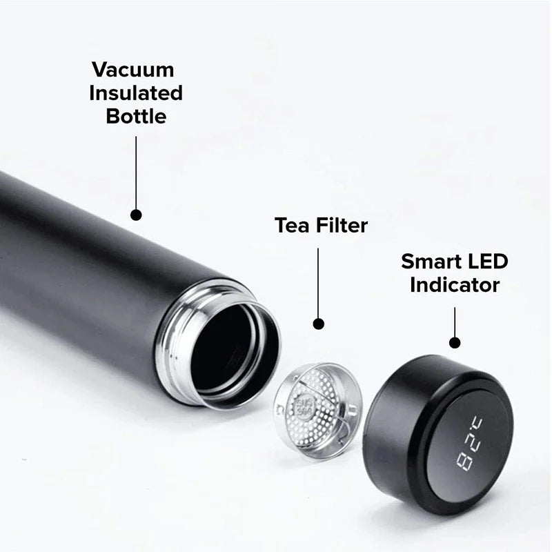 Stainless Steel Smart Water Bottle, Leak Proof, Double Walled, Keep Drink Hot & Cold, LCD Temperature Display