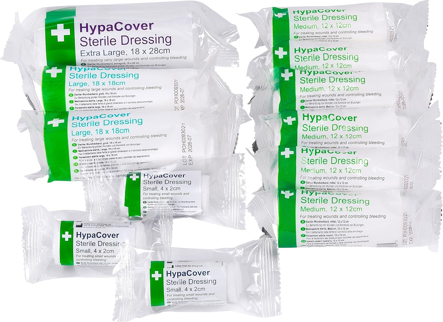 Hypacover Sterile Wound Dressings, Assorted Pack of 12 Bandages with Sterile Dressing Pad