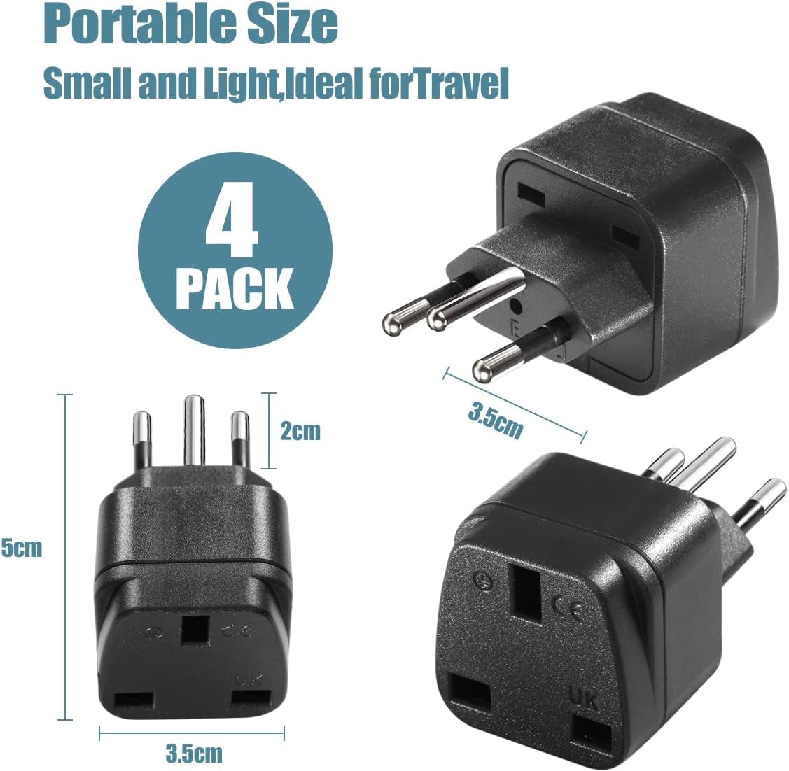 4 Pack UK to Switzerland Plug Adapter Swiss Adaptor Plug- Compact & Lightweight for Travel Plug Adapter UK to Swiss, Jordan, Liechtenstein, Madagascar, Rwanda (Black 4 Pack)