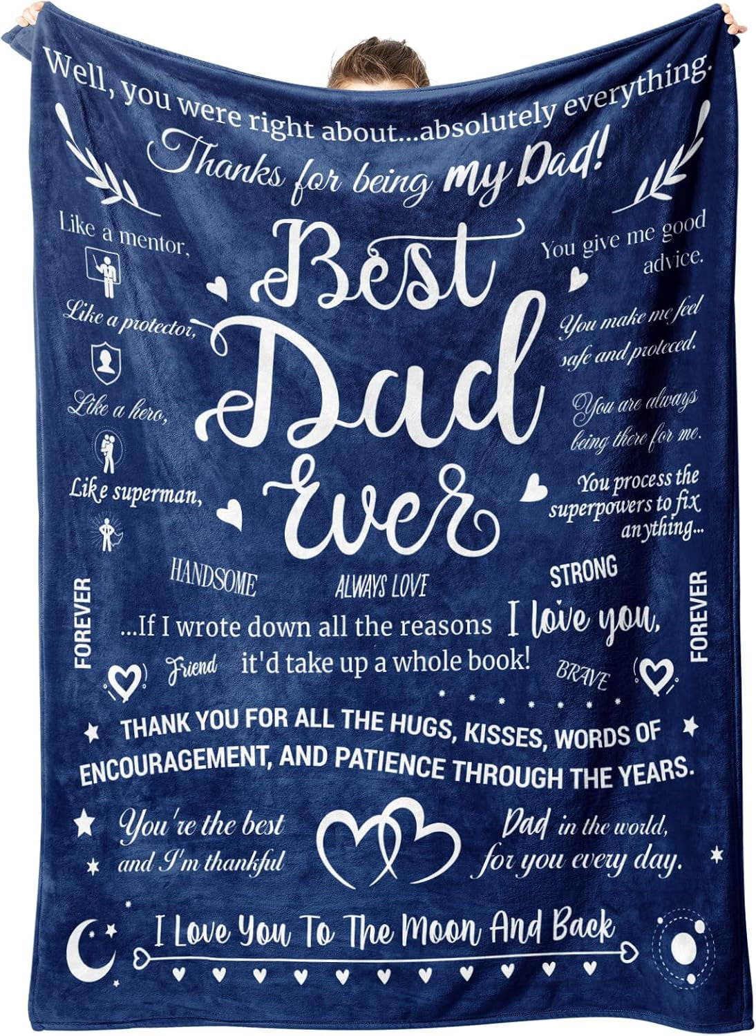 Premium Blanket for Dad - "Best Dad Ever" Gift for Father's Day, Birthday, and Christmas, Fluffy Throw Blanket (157 x 132 CM) from Daughter and Son