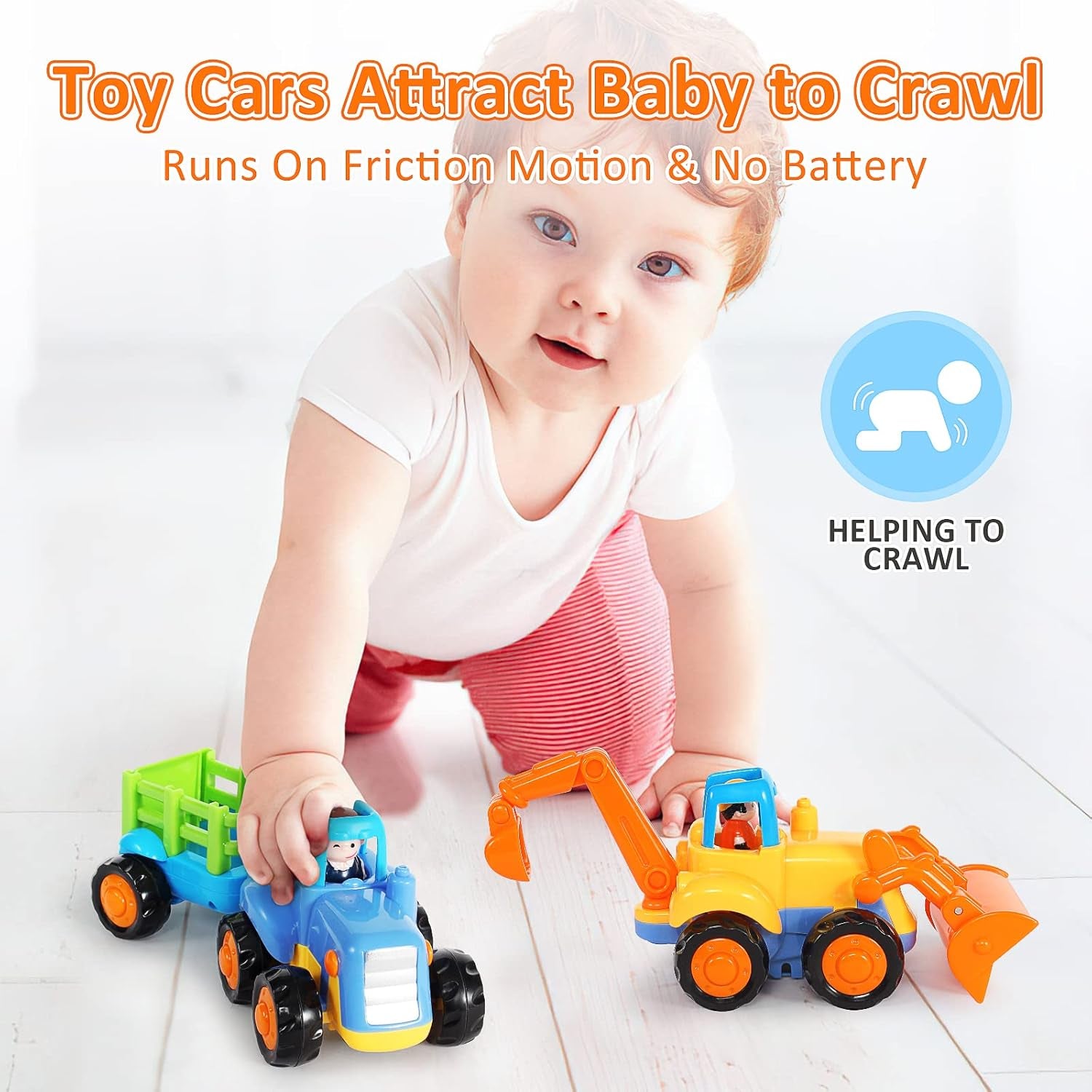 Car Toys for 1 Year Old Boy, Push along Friction Powered Tractor Toy for 2 Year Old Boy, Garden Toys for First Birthday Gift Boys Girls, Pull-Along Truck Toy, Digger Toys for Christmas Holiday