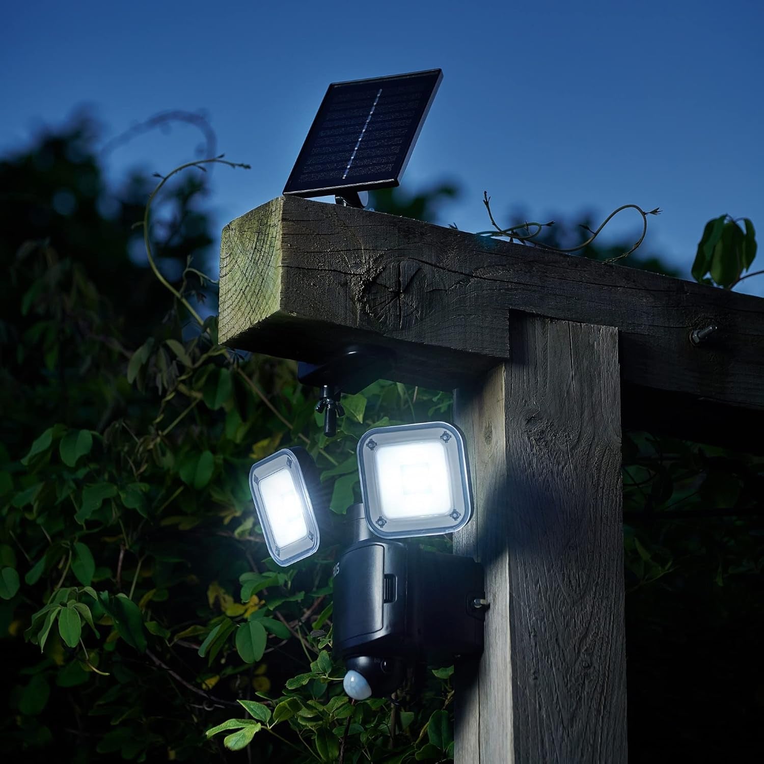 Twin LED Outdoor Security Flood Light Hybrid Power Solar & Backup Battery PIR Motion Sensor - Cyrus