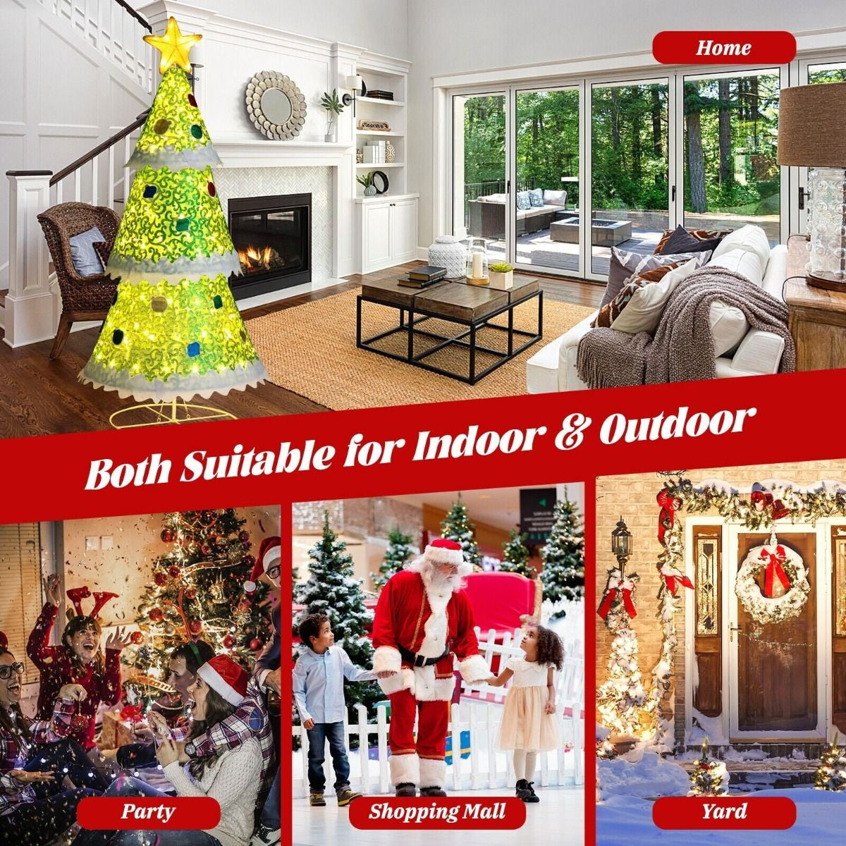 4.6 Feet Pre-Lit Collapsible Christmas Tree with 110 LED Lights