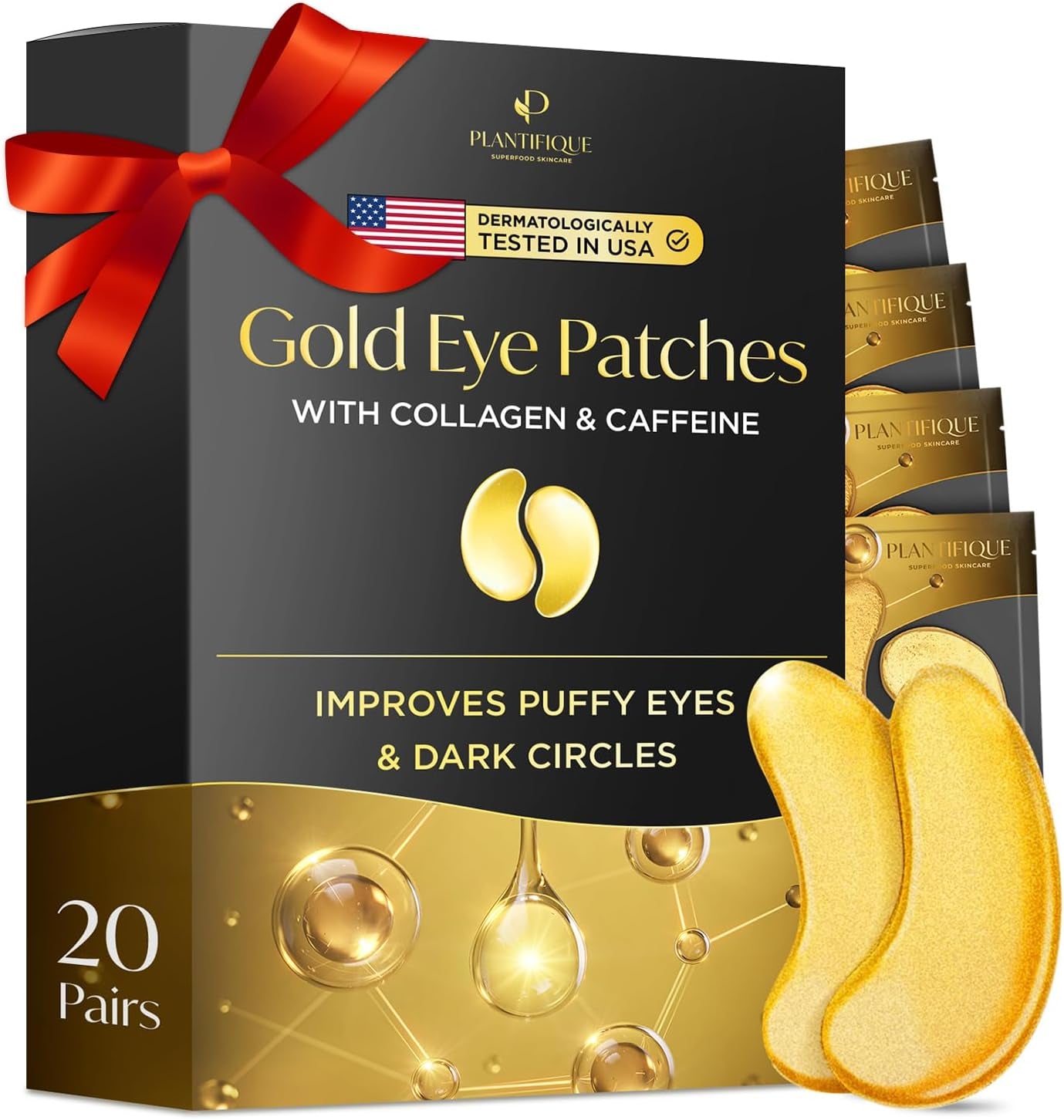 under Eye Gel Patches, 20 Pairs Gold under Eye Patches for Dark Circles with Collagen & Caffeine, Cooling Eye Mask for Puffy Eyes and Bags, Gel Eye Pads, under Eye Masks Skincare