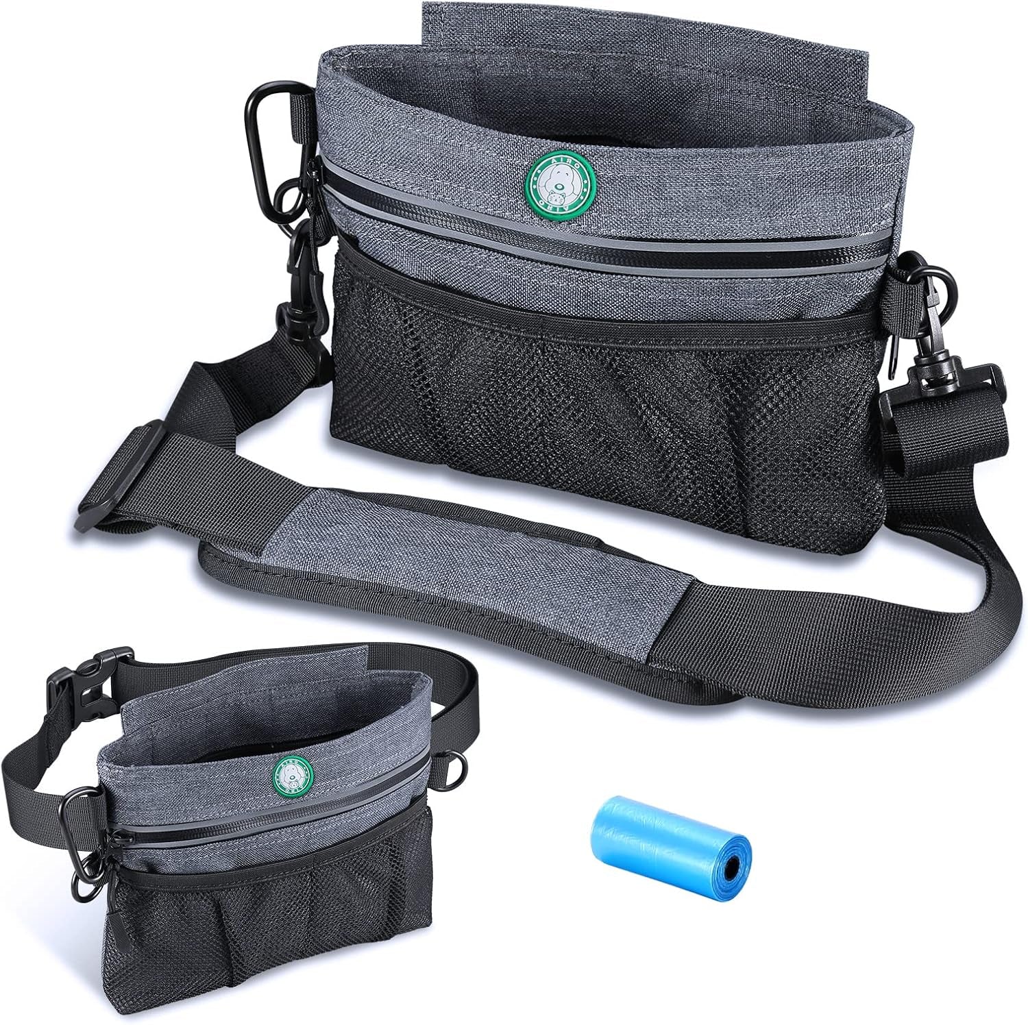 Dog Treat Training Pouch with Magnetic Closure  Pet Out Dog Treat Pouches Removable Inner Double Pocket Padded Carrying Straps Built-In Poop Bag Dispenser Dog Food Walking Bag (1 Roll Waste Bag)