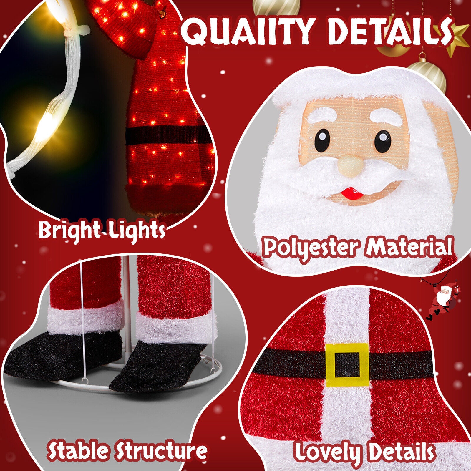 6FT Lighted Pull up Santa Waving Hand with 180 LED for Christmas Yard Decoration