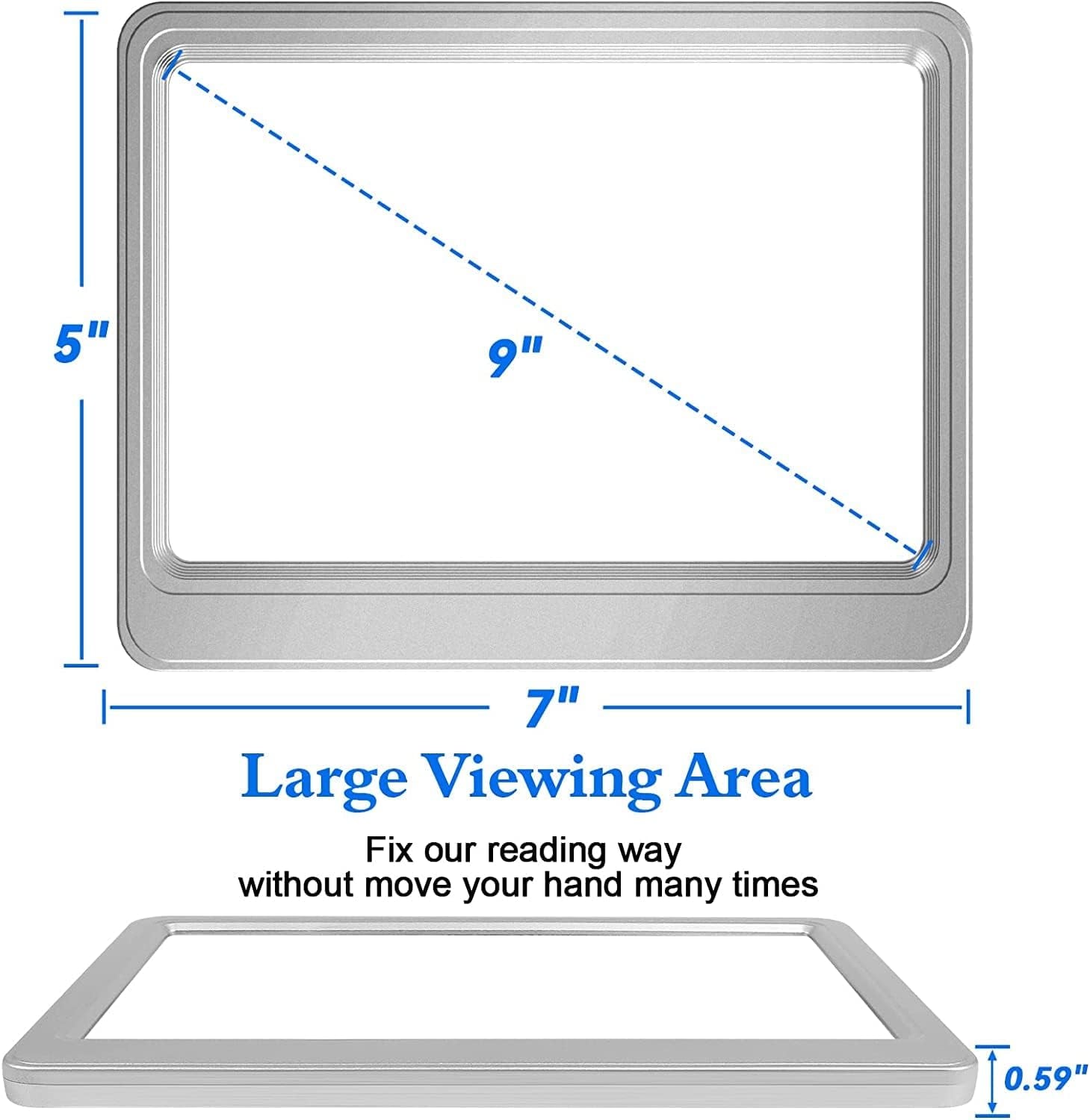 5X Magnifying Glass for Reading, Large Full-Page Viewing Area Magnifier, Lightweight Handheld Magnifying Glasses for Reading, Hobbies, Seniors and Low Vision Person, Silver