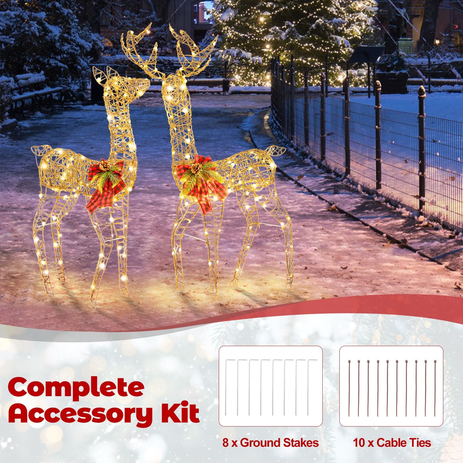 2-Piece Reindeer Family Set with 230 LED Lights and Ground Stakes